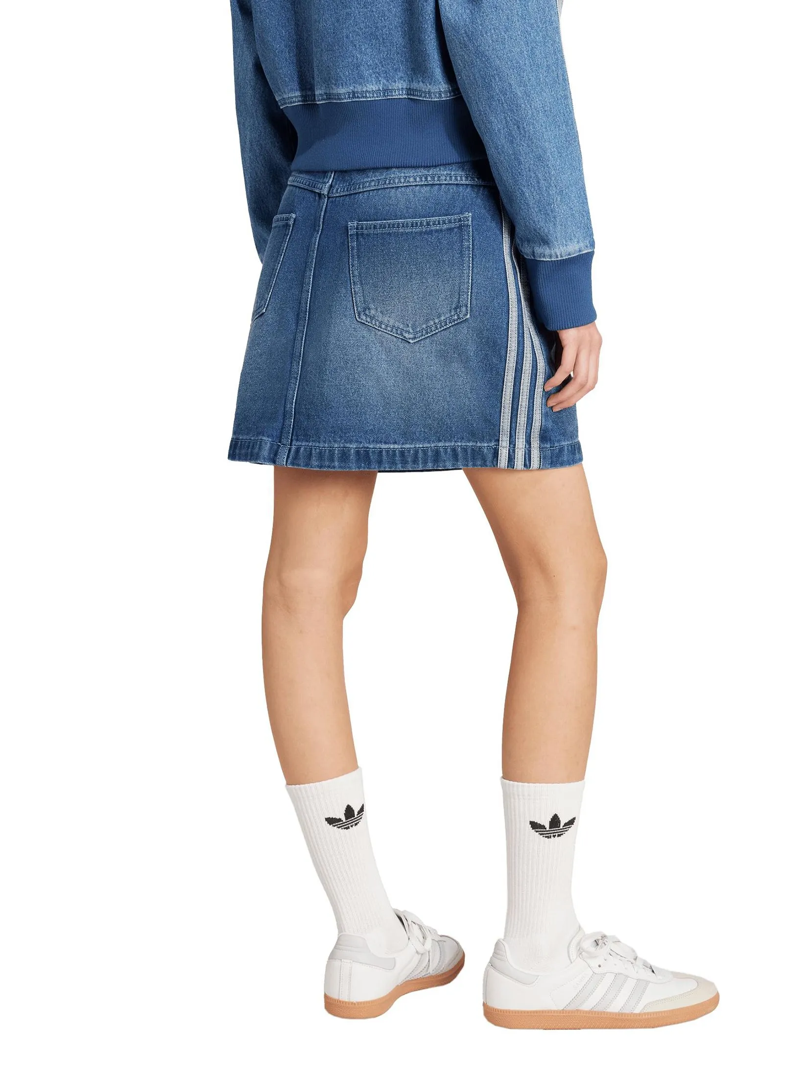 ADIDAS Women Mini Skirt Adicolor 3-Stripes Denim JW2649 Blue / Indigo Denim