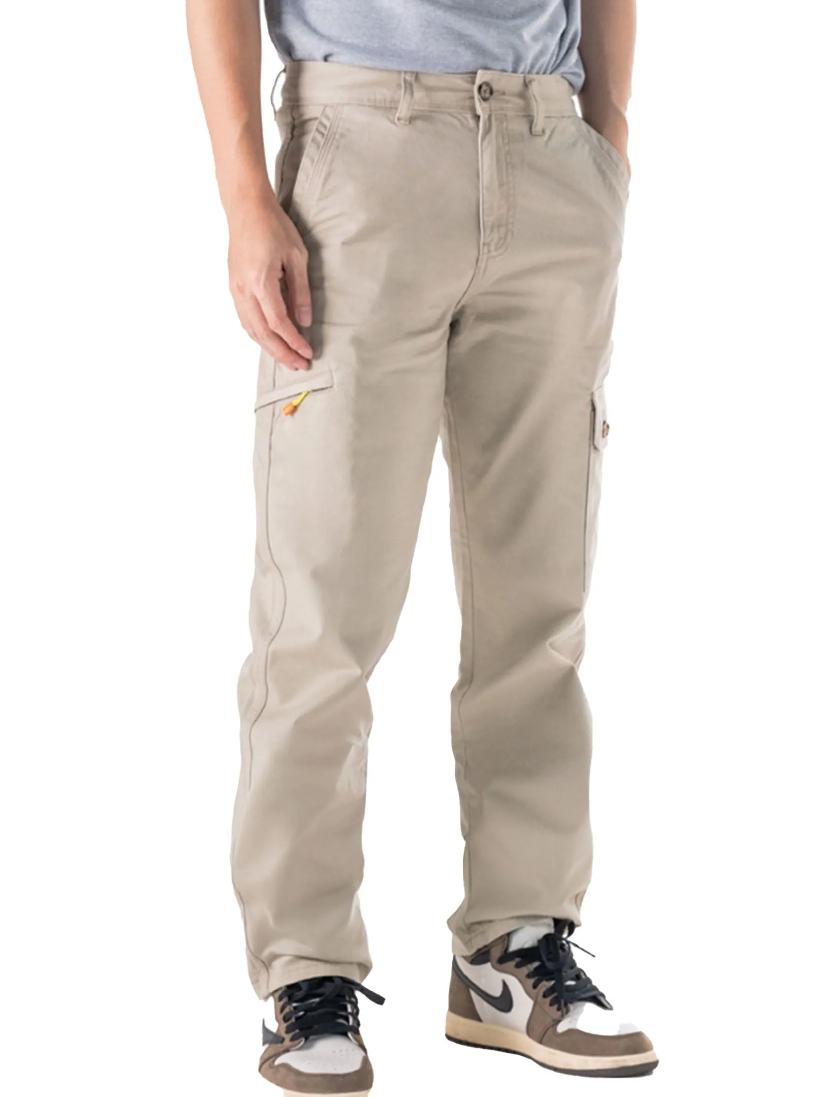 ERA-WON Men's Cargo trousers skinny crop fit Beige