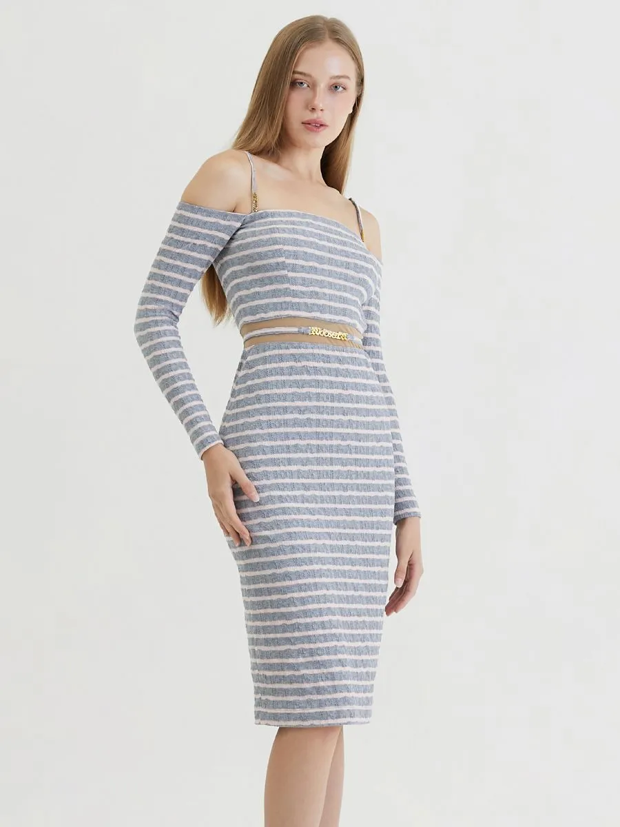 KLOSET (RS24)Knit Off-Shoulder Dress Gray