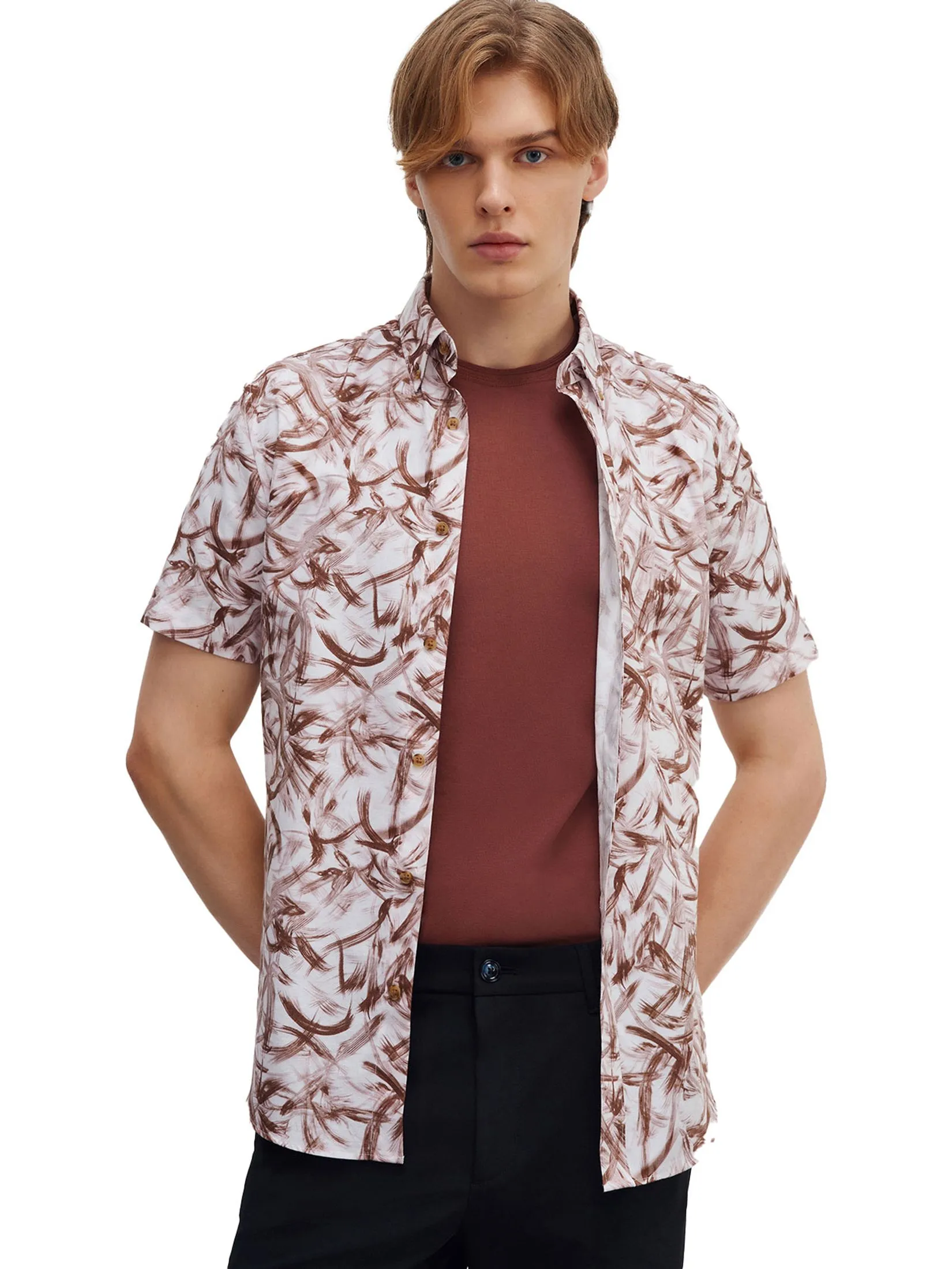 G2000 Men Clothing Wrinkle Free Cotton Smart Fit Short Sleeve Casual Shirt  Smart Fit - Brown