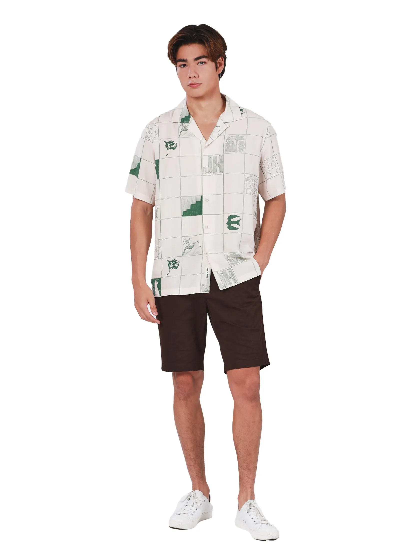 JOHN HENRY Men's Short Sleeves Hawaii Shirts (Relaxed Fit) REJUVENATE VACATION Green