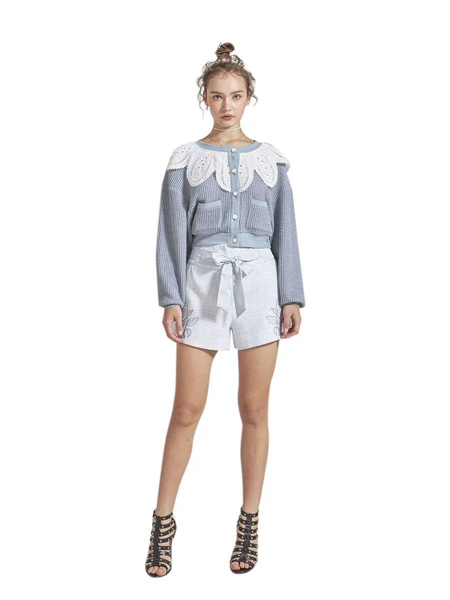 THEA BY THARA Lace Collar-Detailed Crop Cardigan CG001GRFA21 Green