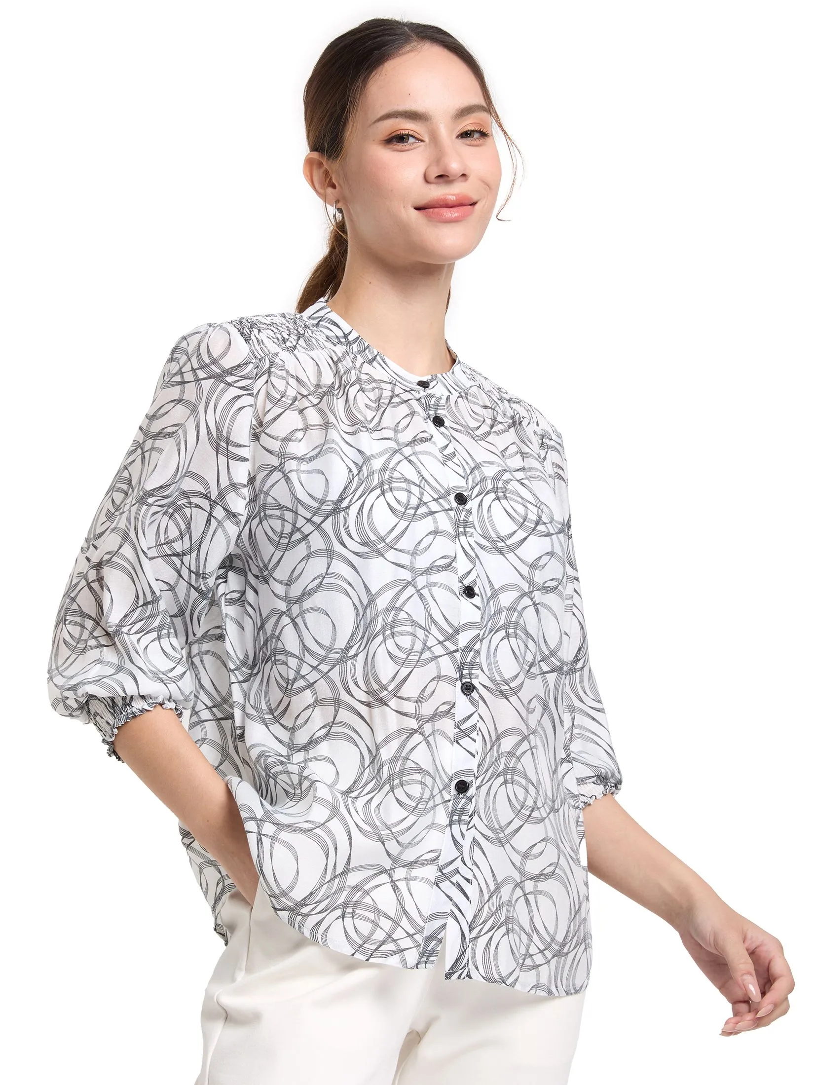 EASY PIECES Women Blouse Long Sleeves Crew Neck Print