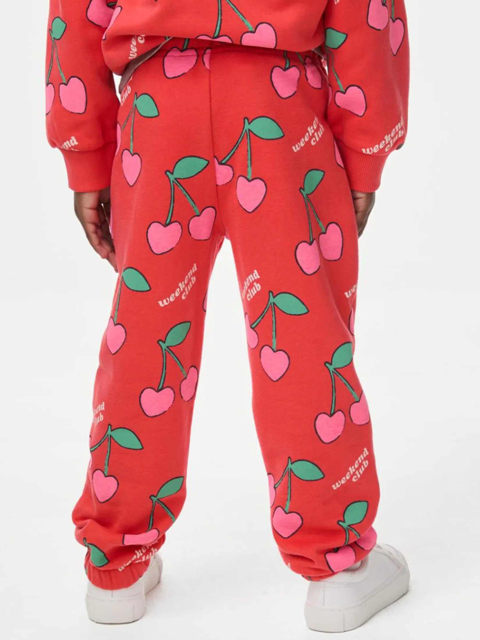 MARKS & SPENCER KIDS Girl Toddler Joggers Cotton Rich Cherry Print Red