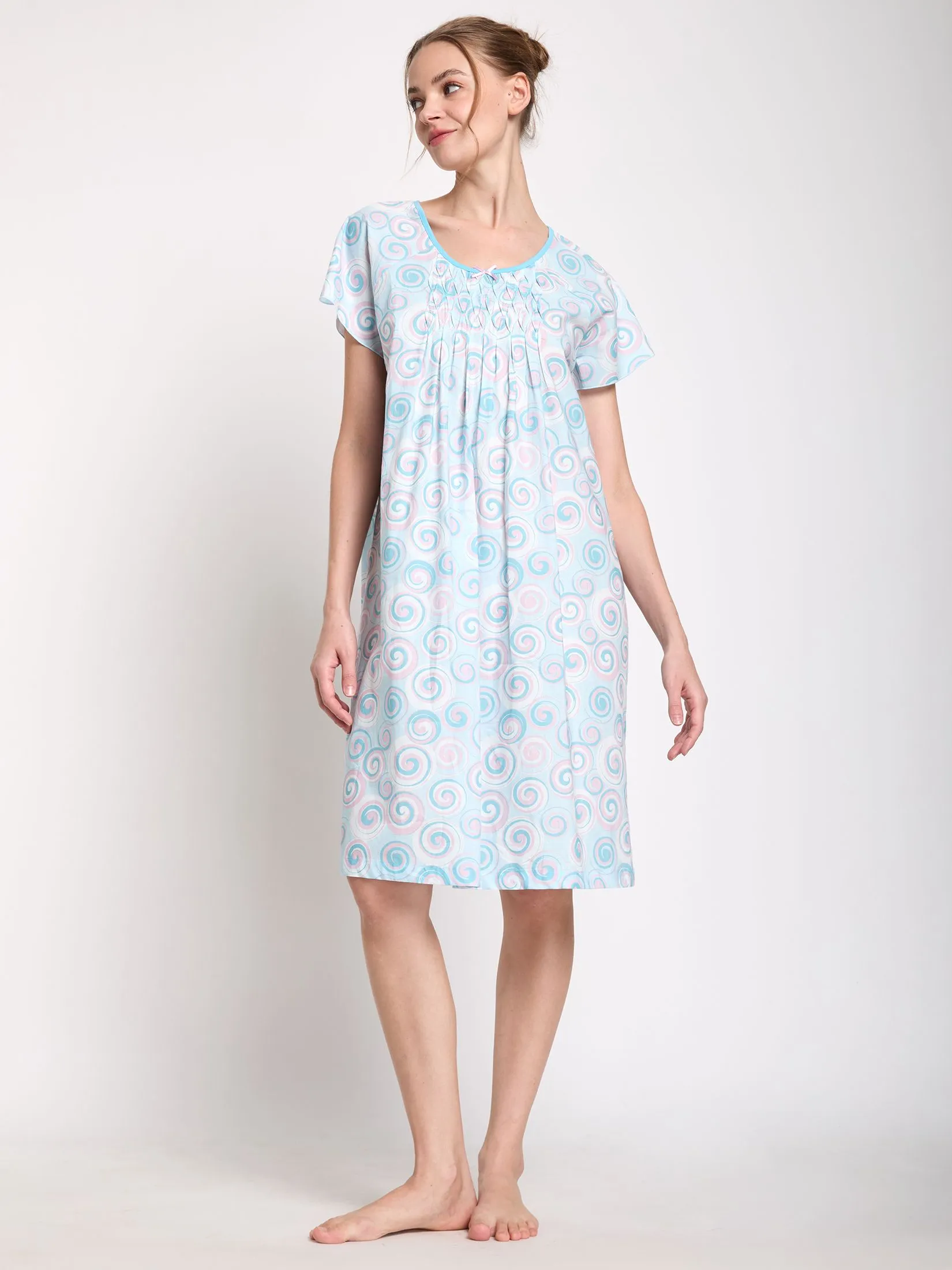 CLAUDIA'S ROMANCE Women Nightdress Short Sleeves Light Blue