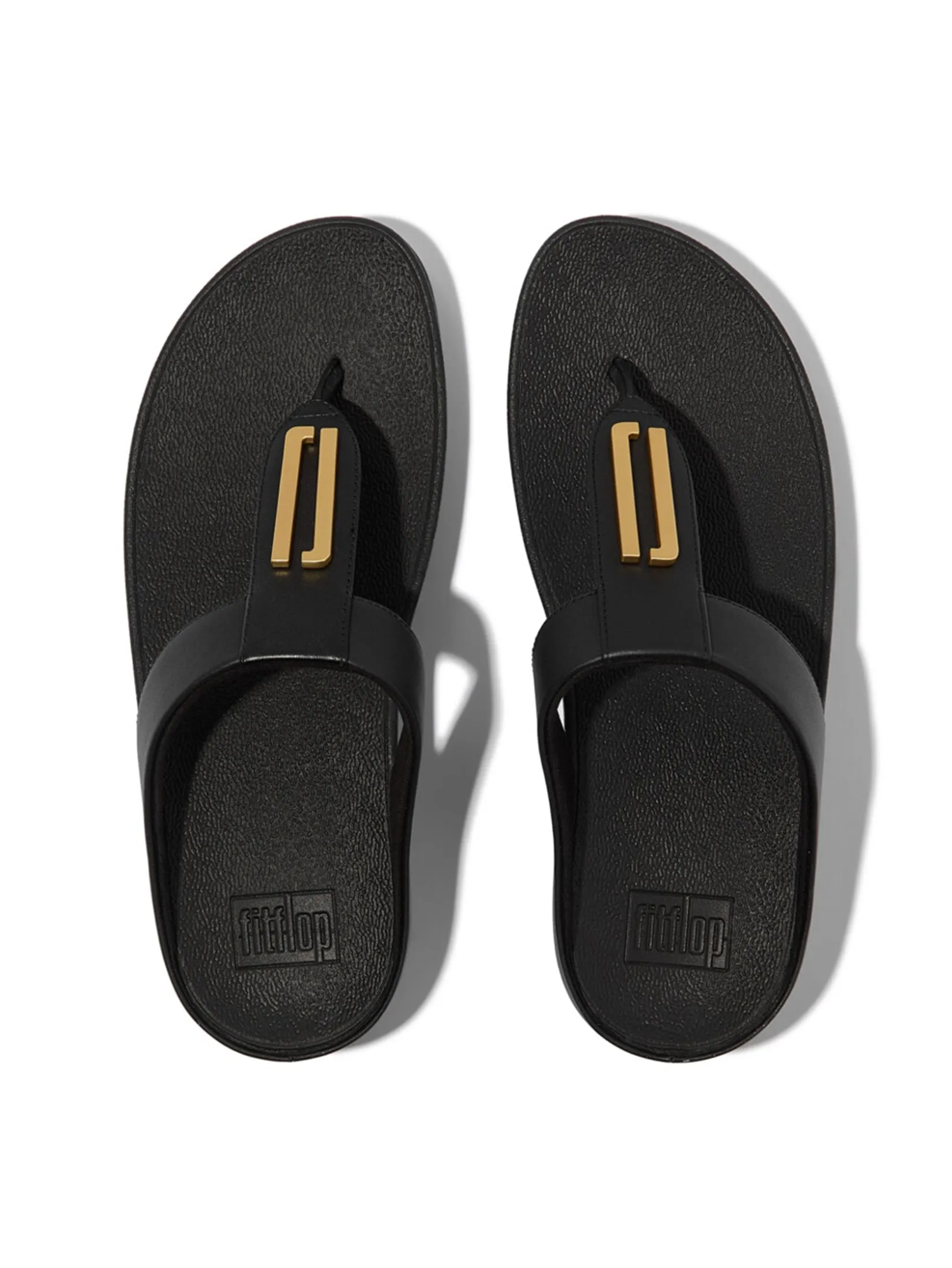 FitFlop™ WOMEN'S FINO GOLD-TRIM LEATHER T/P BLACK