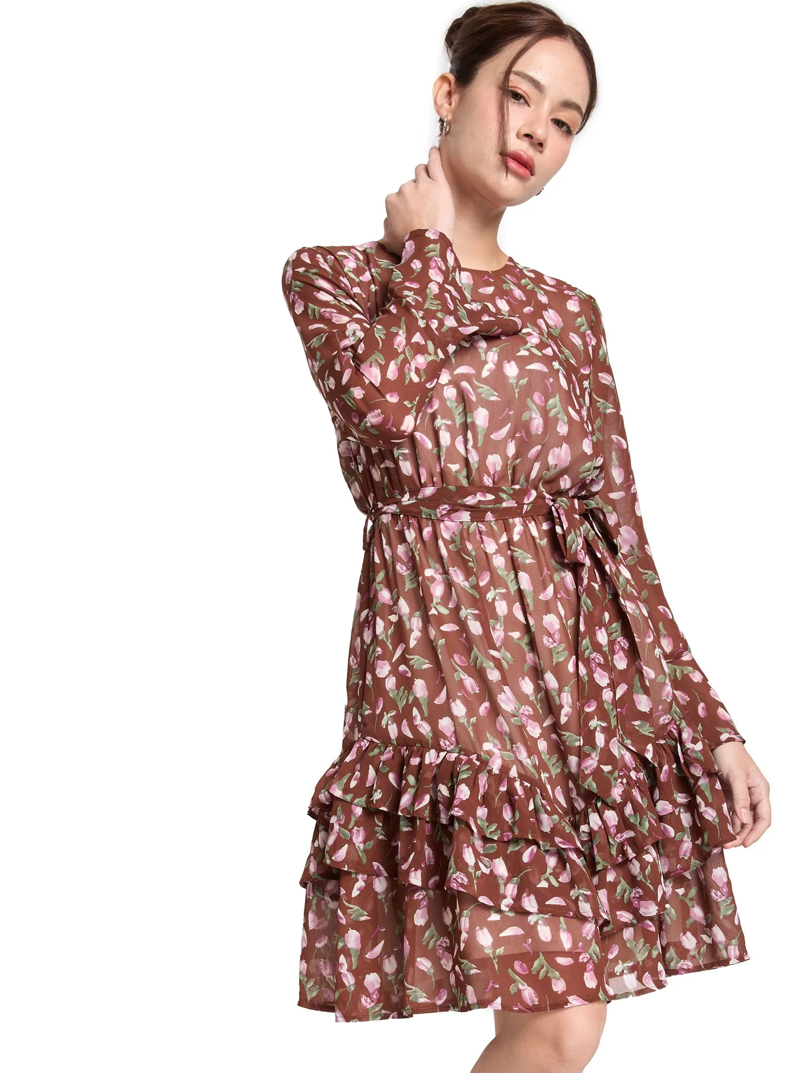 FOF Women Dress Flare Skirt Brown