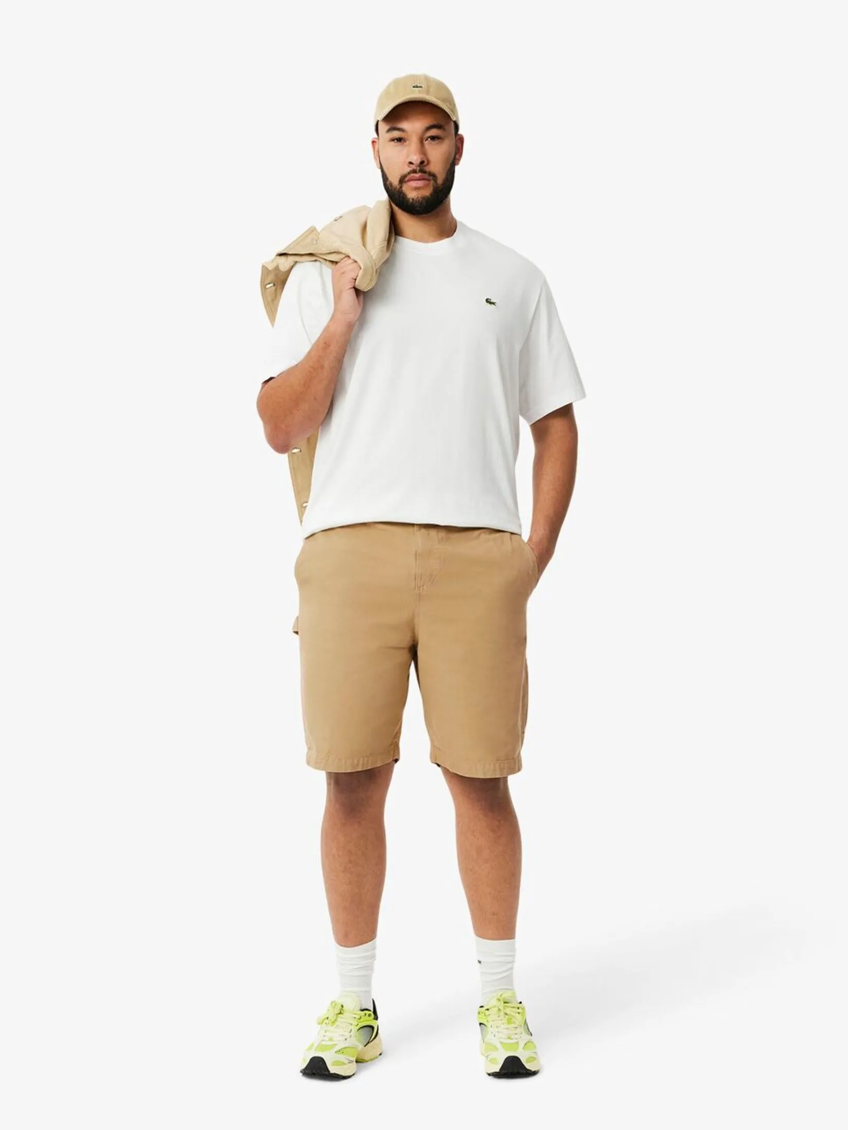 LACOSTE Relaxed Fit Cotton Canvas Shorts Beige