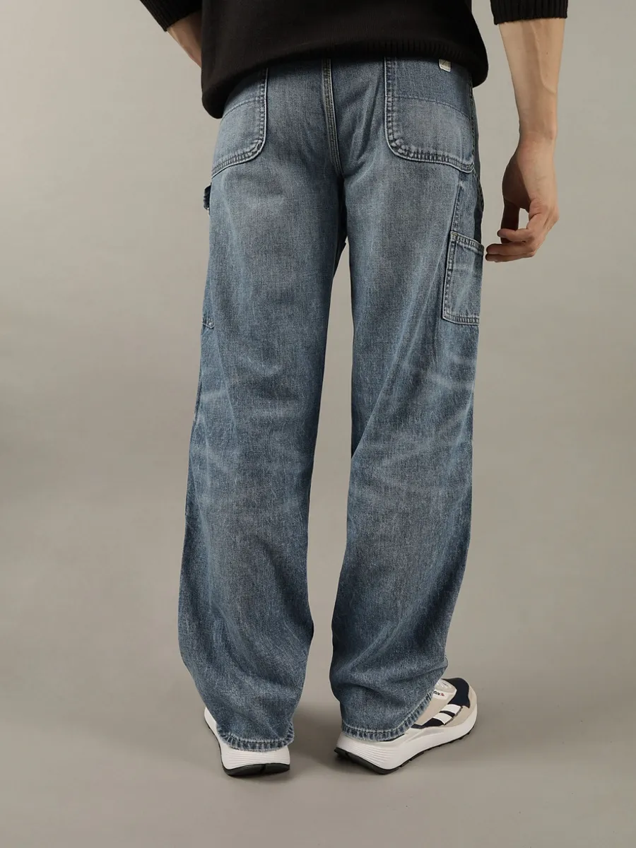 AMERICAN EAGLE MEN MEDIUM CLEAN ATHLETIC LOOSE CARPENTER JEAN 272 RUSTIC BLUE