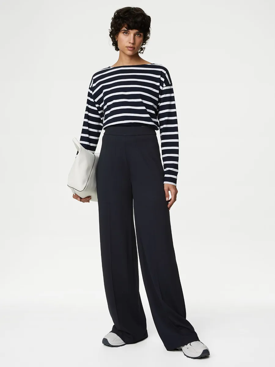 MARKS & SPENCER Women Wide Leg Trousers With Stretch Jersey