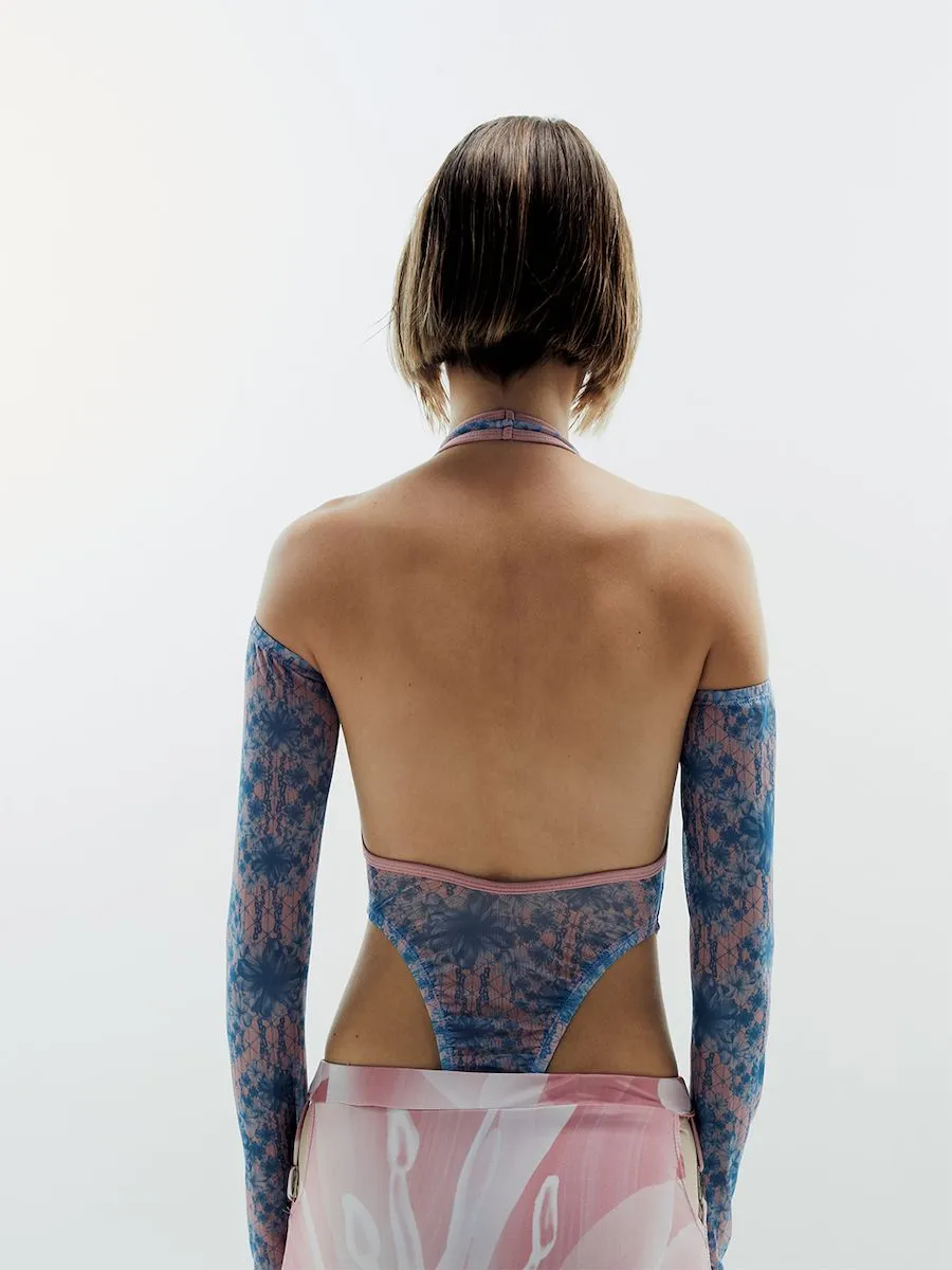 BLACKDOG BKK Women Blue floral high cut bodysuit