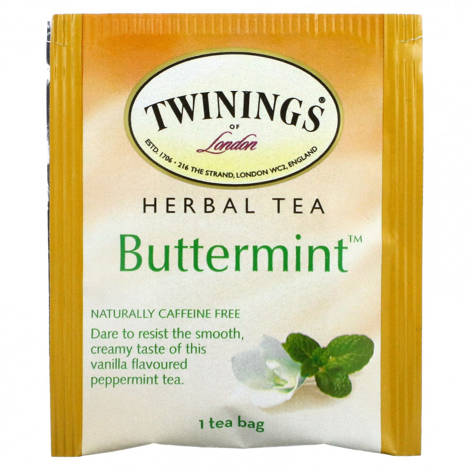 Twinings, Buttermint, травяной чай из мяты перечной, без кофеина, 20 чайных пакетиков в индивидуальной упаковке, 40 г (1,41 унции)