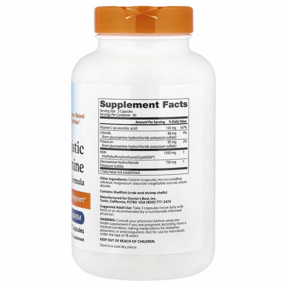 Doctor's Best, синергетическая формула глюкозамина и МСМ с OptiMSM, 180 капсул