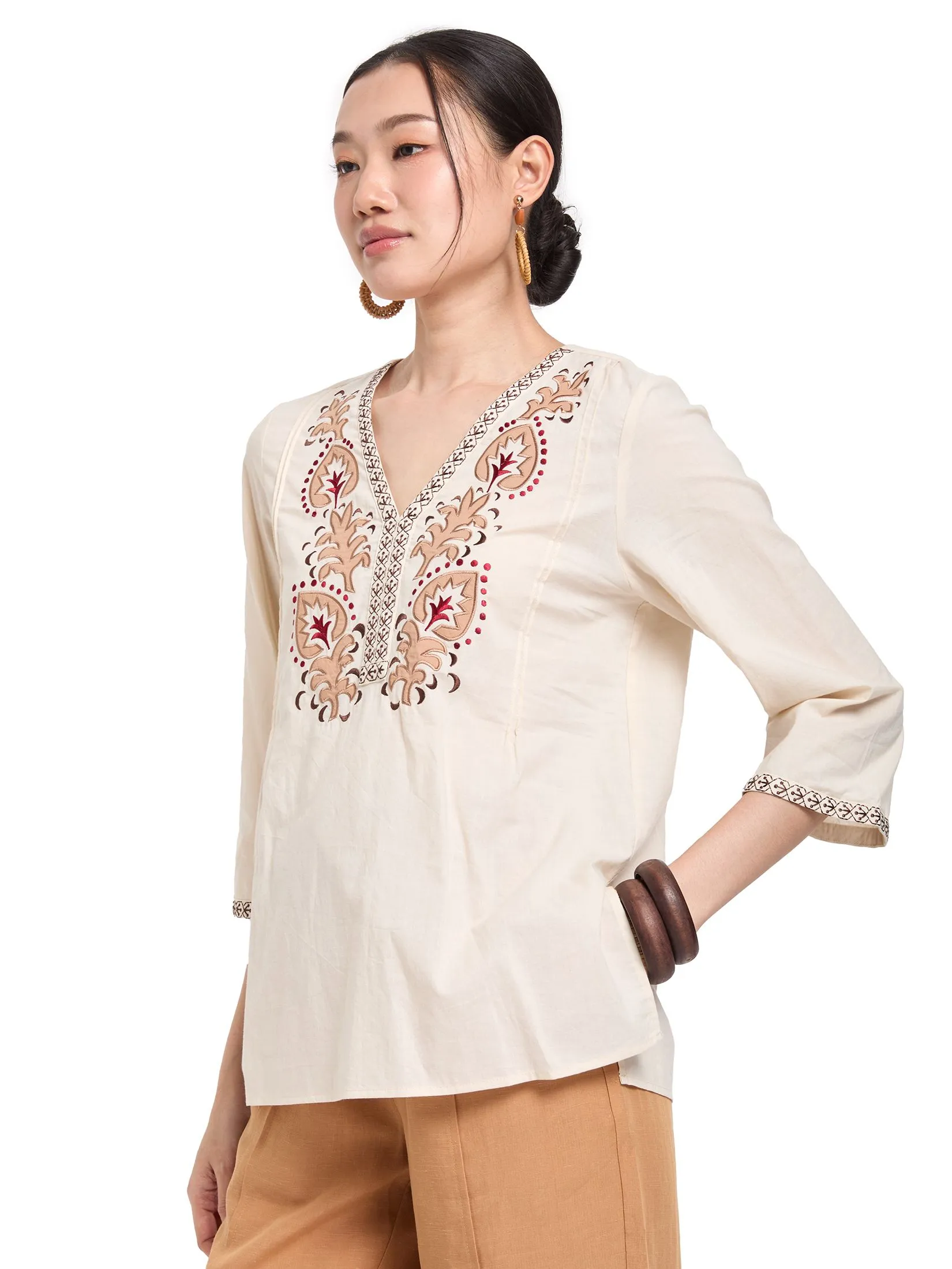 JOURNAL Women Blouse Long Sleeves V-Neck Embroidered Design