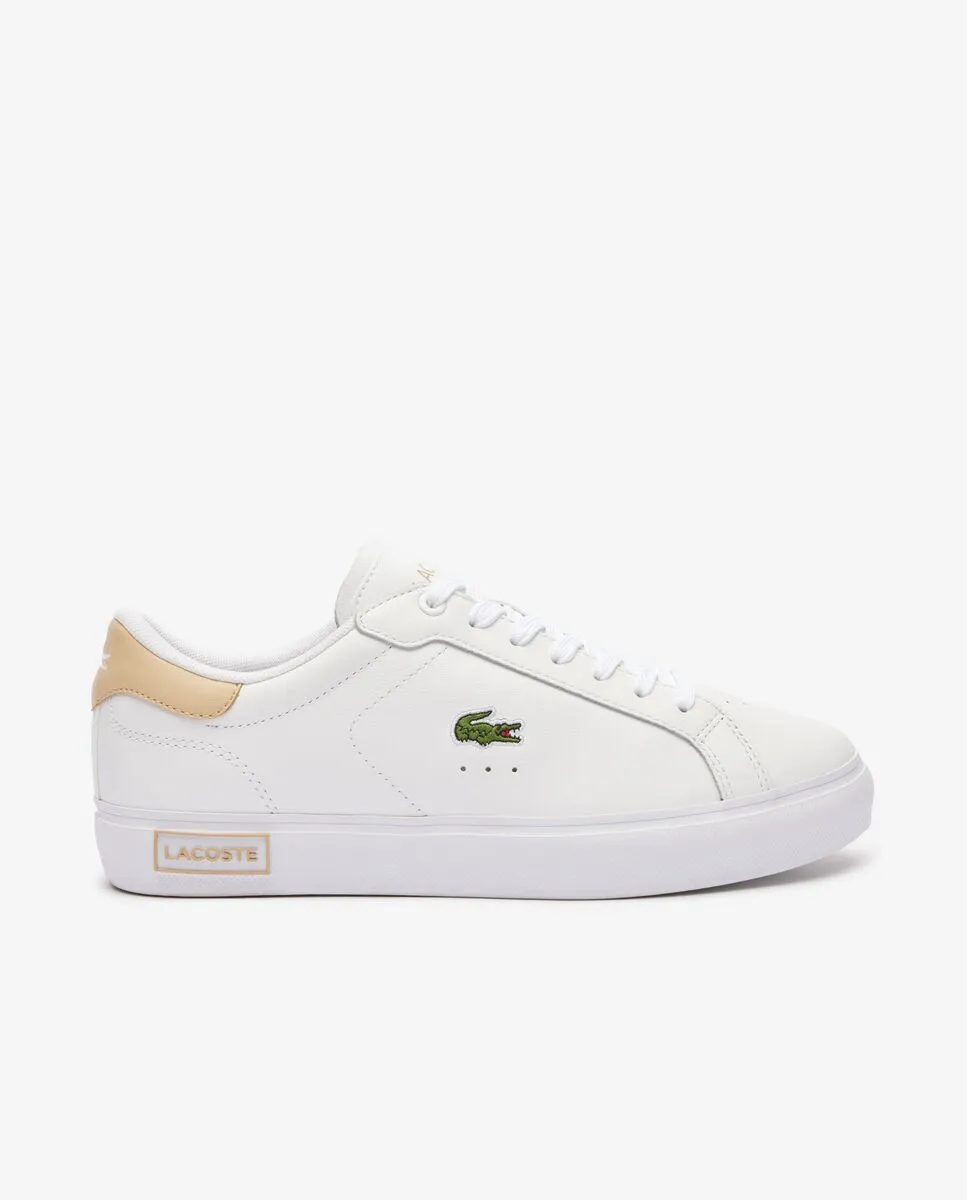 LACOSTE White Women’s Powercourt Logo Tongue Leather Trainers Size - 3.5 UK