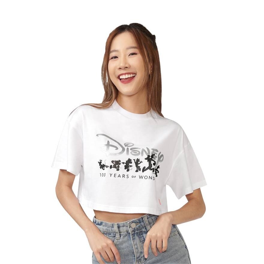 GQ Disney Crop T-Shirt Metallic White Size S