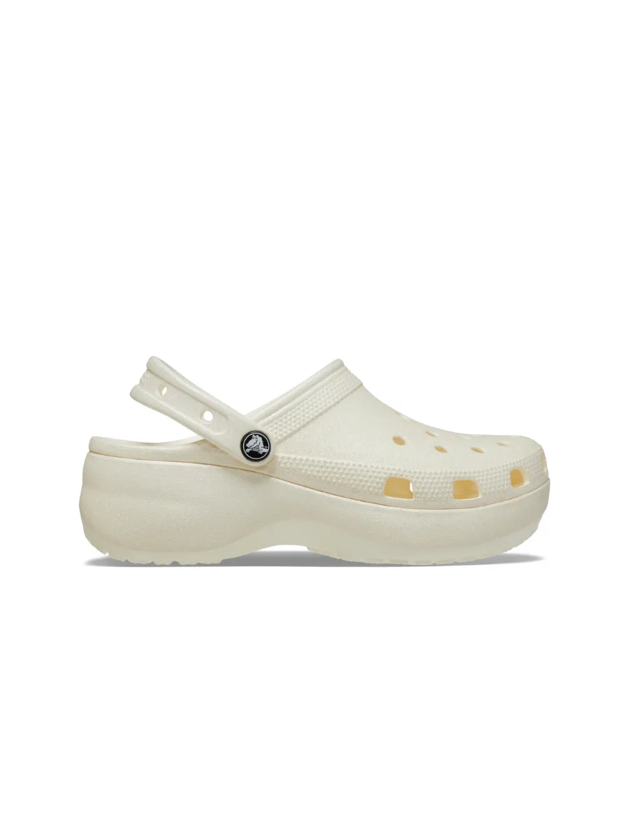 CROCS WOMEN'S CLASSIC PLATFORM GLITTER CLOG - CHALK