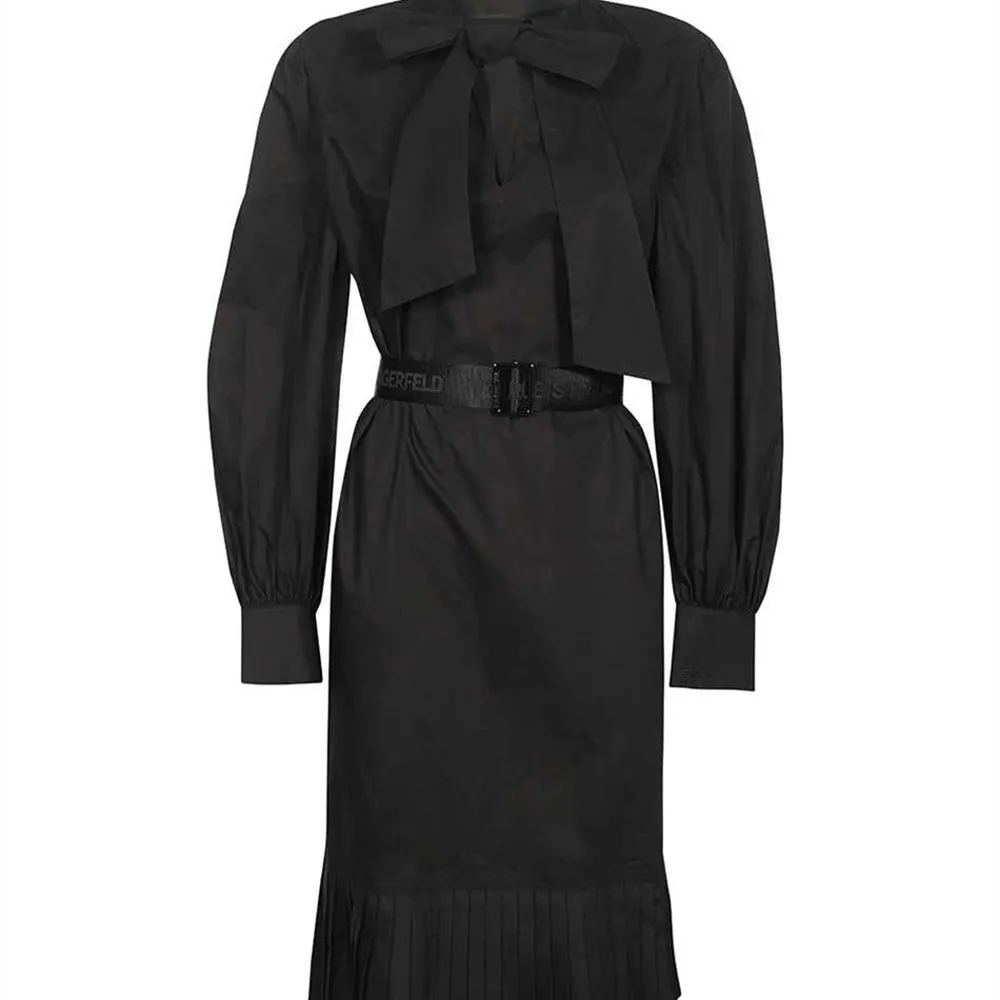 KARL LAGERFELD KL Pleated Hem Shirt Dress Black