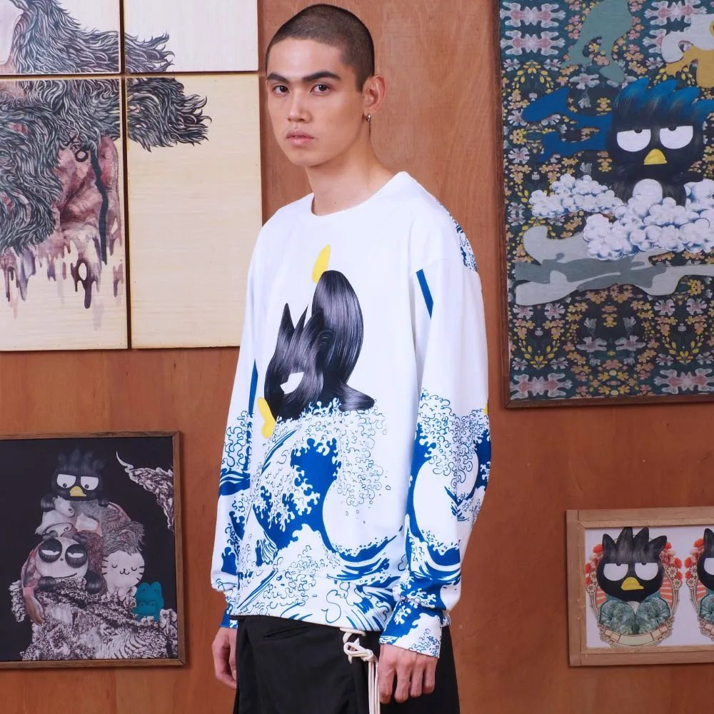 PEDZ WHITE  THE GREAT WAVE SWEATSHIRT