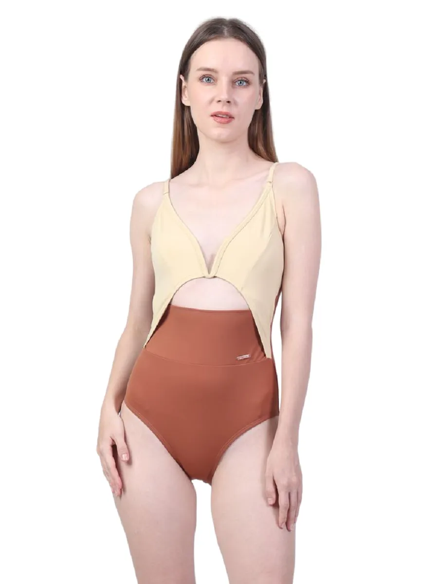 VANESSE WOMEN TWO TONE ONE PIECE SWIMSUIT (029053) Brown