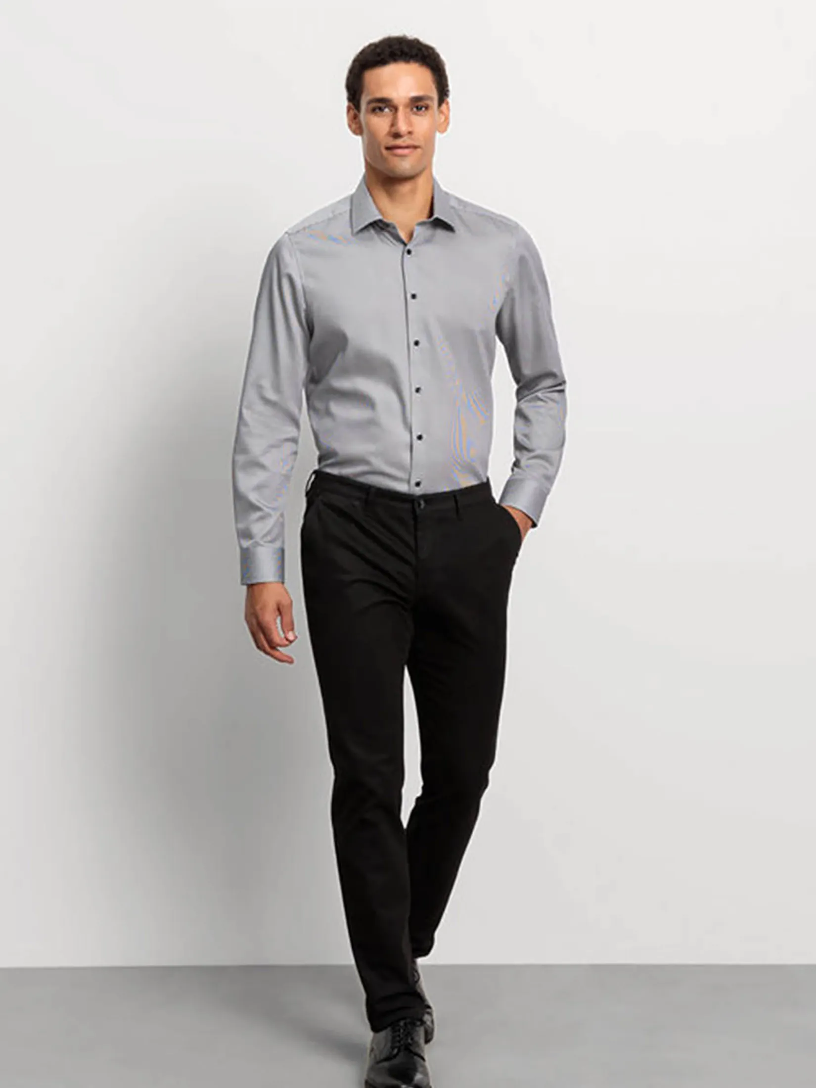 OLYMP MEN SHIRT LONG SLEEVES BUSINESS SHIRT BODY FIT LIGHT GREY