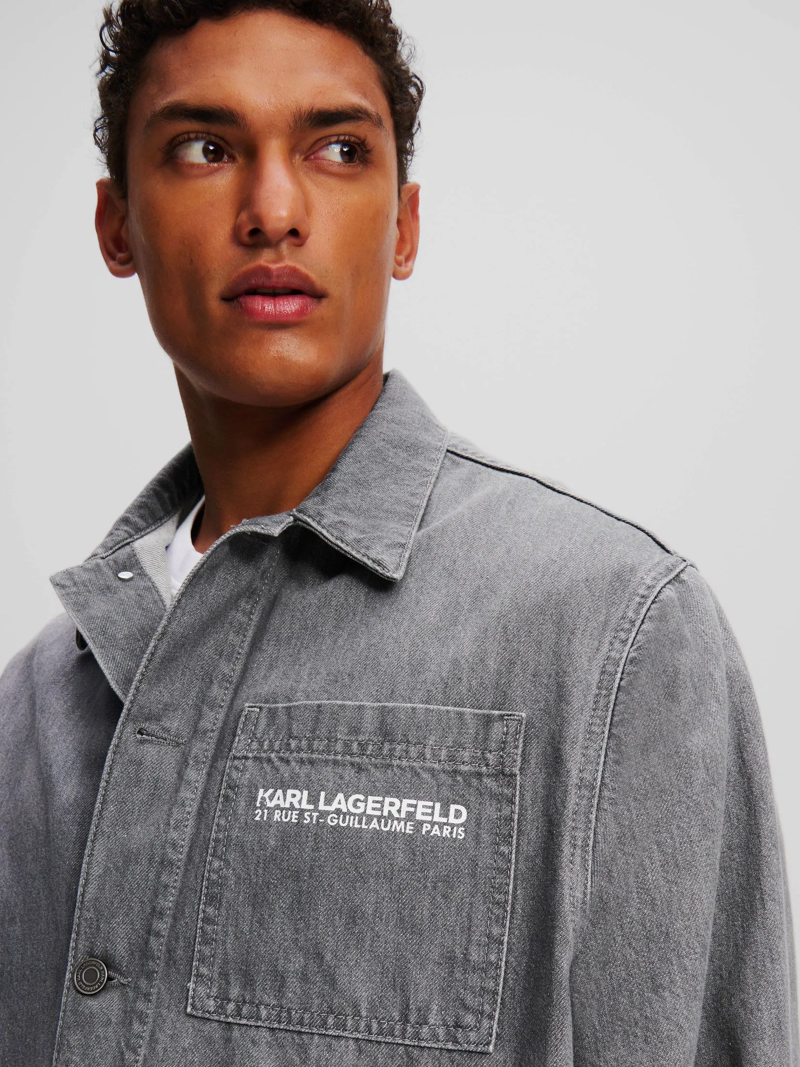 KARL LAGERFELD RSG WASHED DENIM JACKET WASHED WET WEATHER GREY