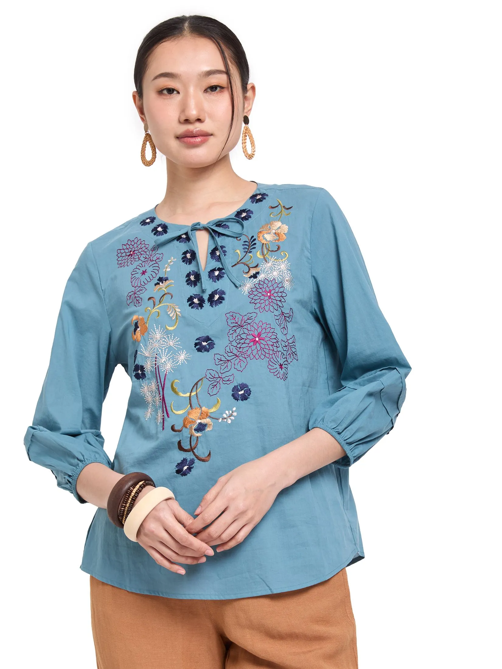 JOURNAL Women Blouse Long Sleeves Round Neck Floral Design