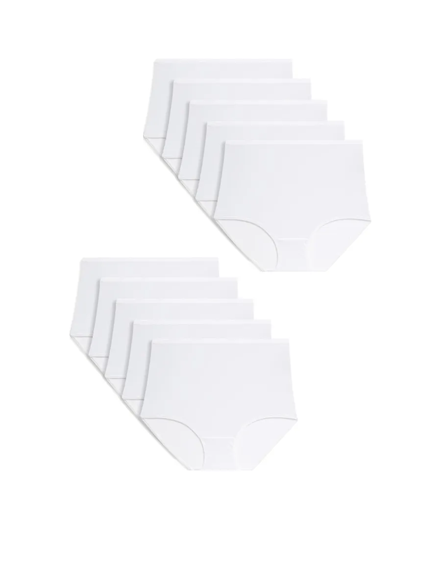 MARKS & SPENCER Women Full Briefs 10pk High Waisted White