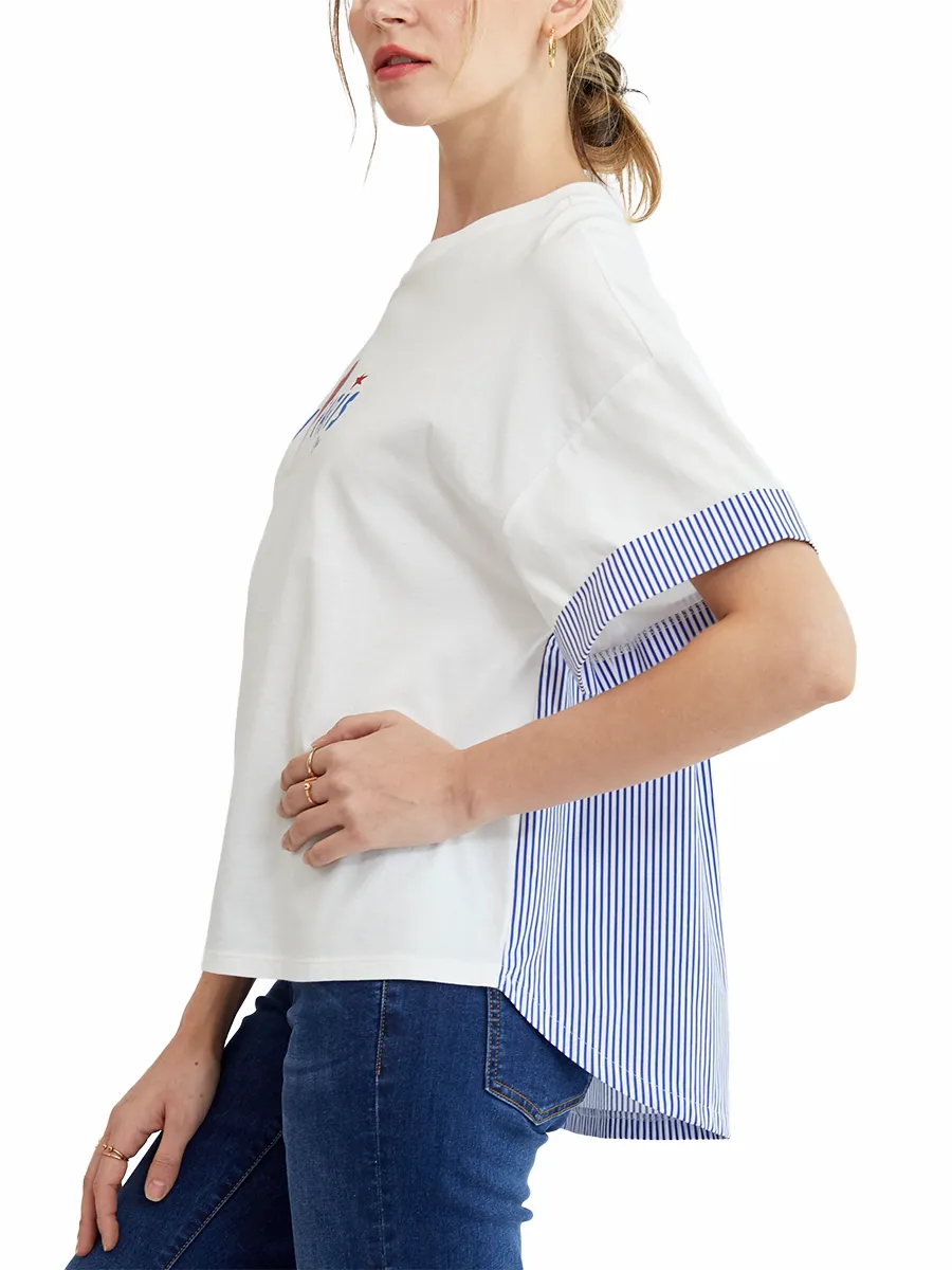 ELLE White Women OVERSIZE T-SHIRT GRAPHIC PRINTED W3K689 COLLECTION BEPARIS