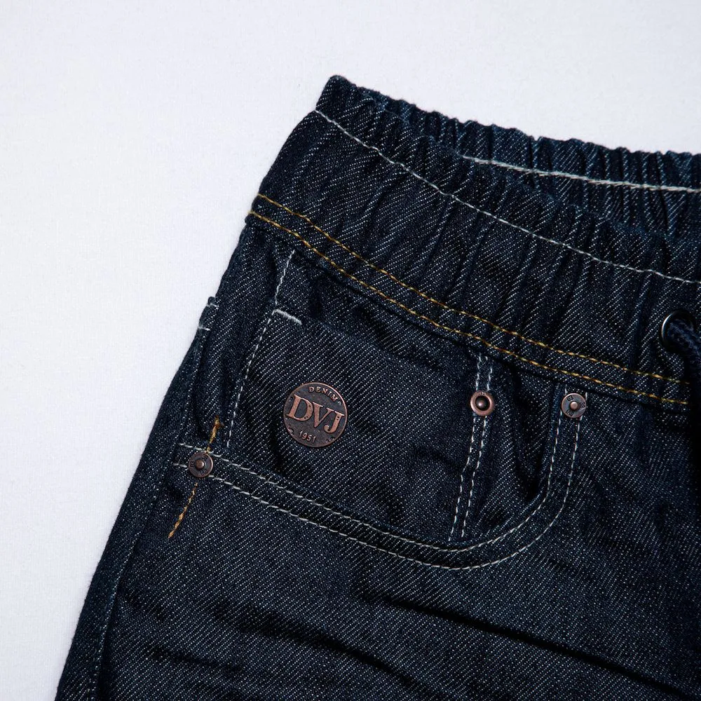 DAVIE JONES NAVY ELASTICATED WAIST STRAPPED DENIM SHORTS SH0028NV