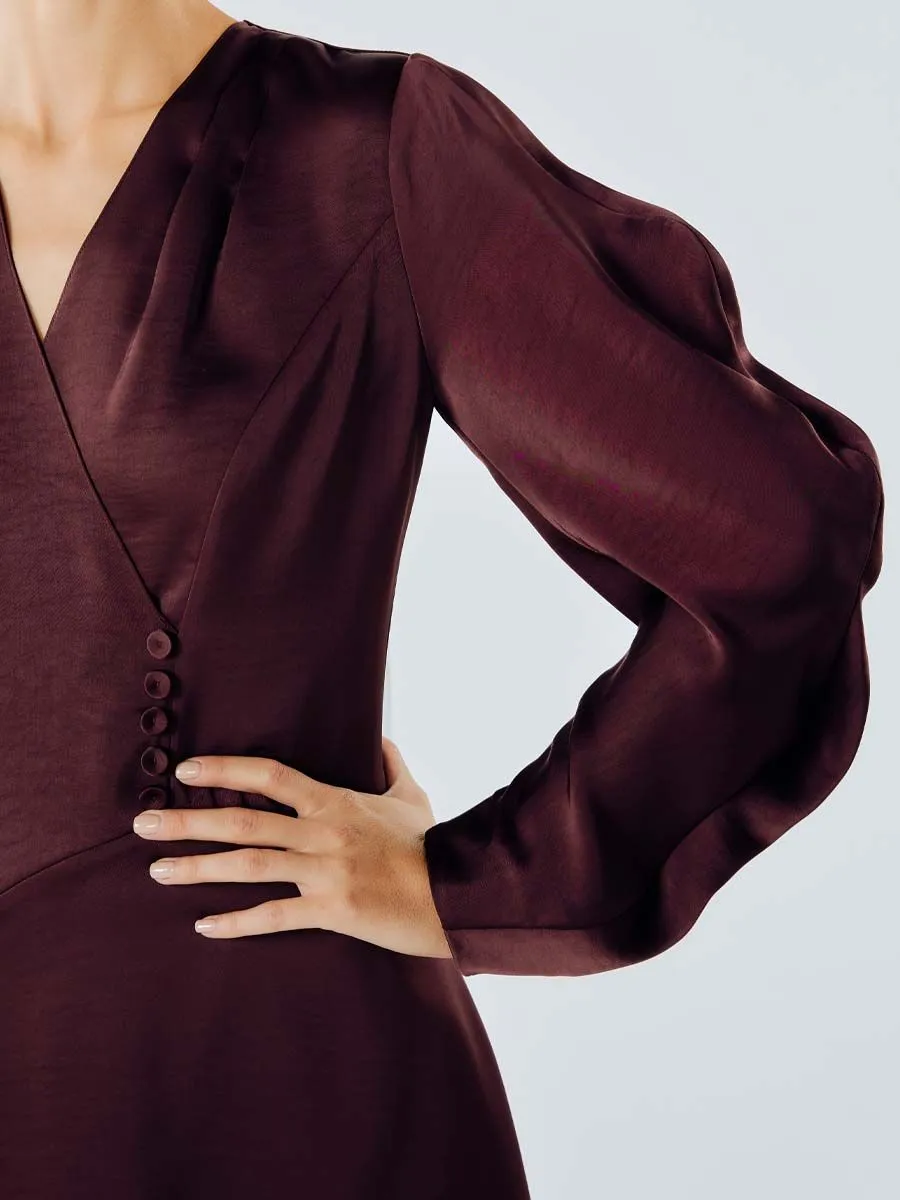 SHAKA Woman Dress Midi Melt Sleeves Satin Purple