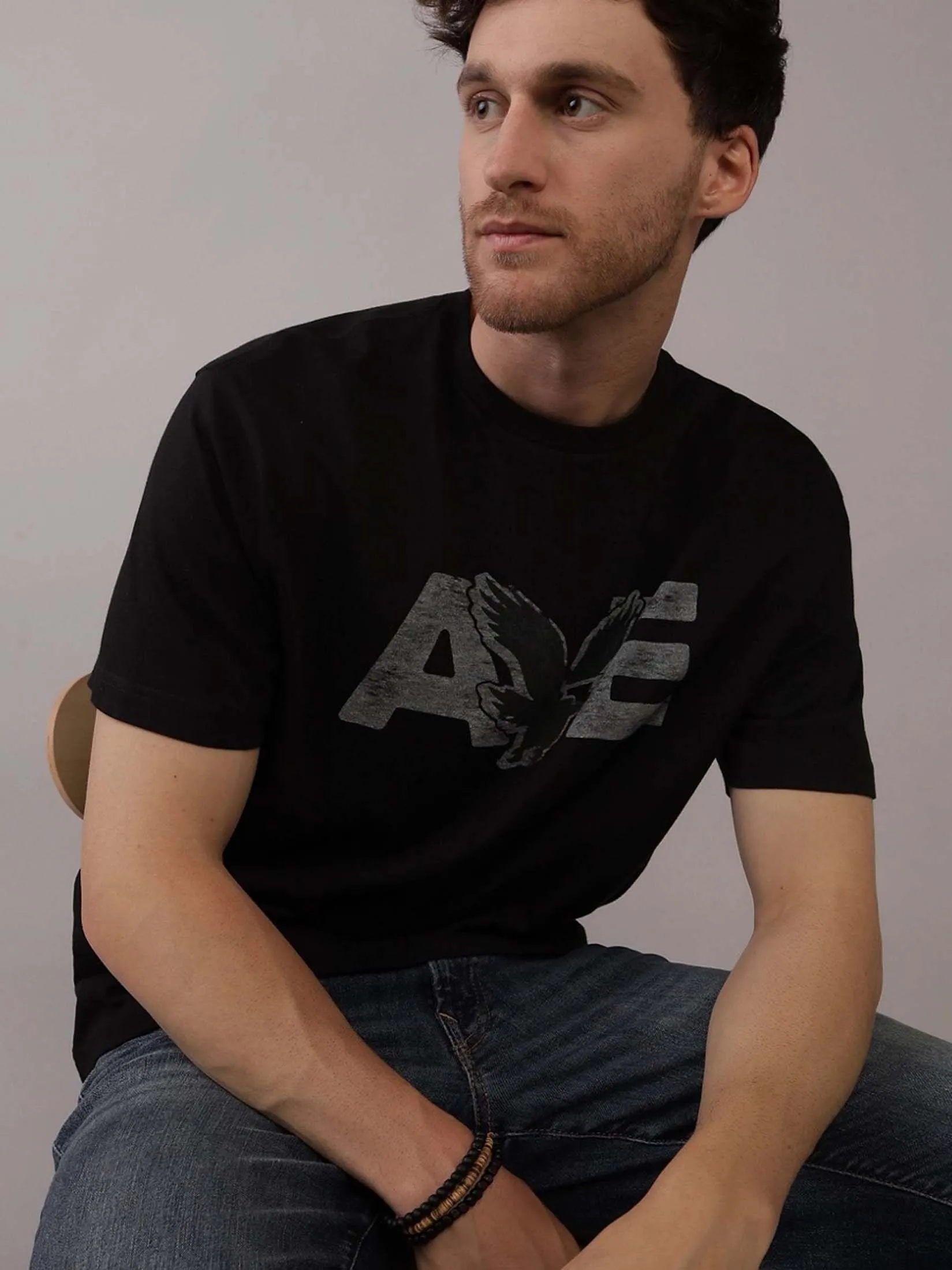 AMERICAN EAGLE MEN G SS BTS24 CORE BRAND SET IN TEE- CVC 160 DD + SERIOUSLY SOFT WASH 001 BLACK