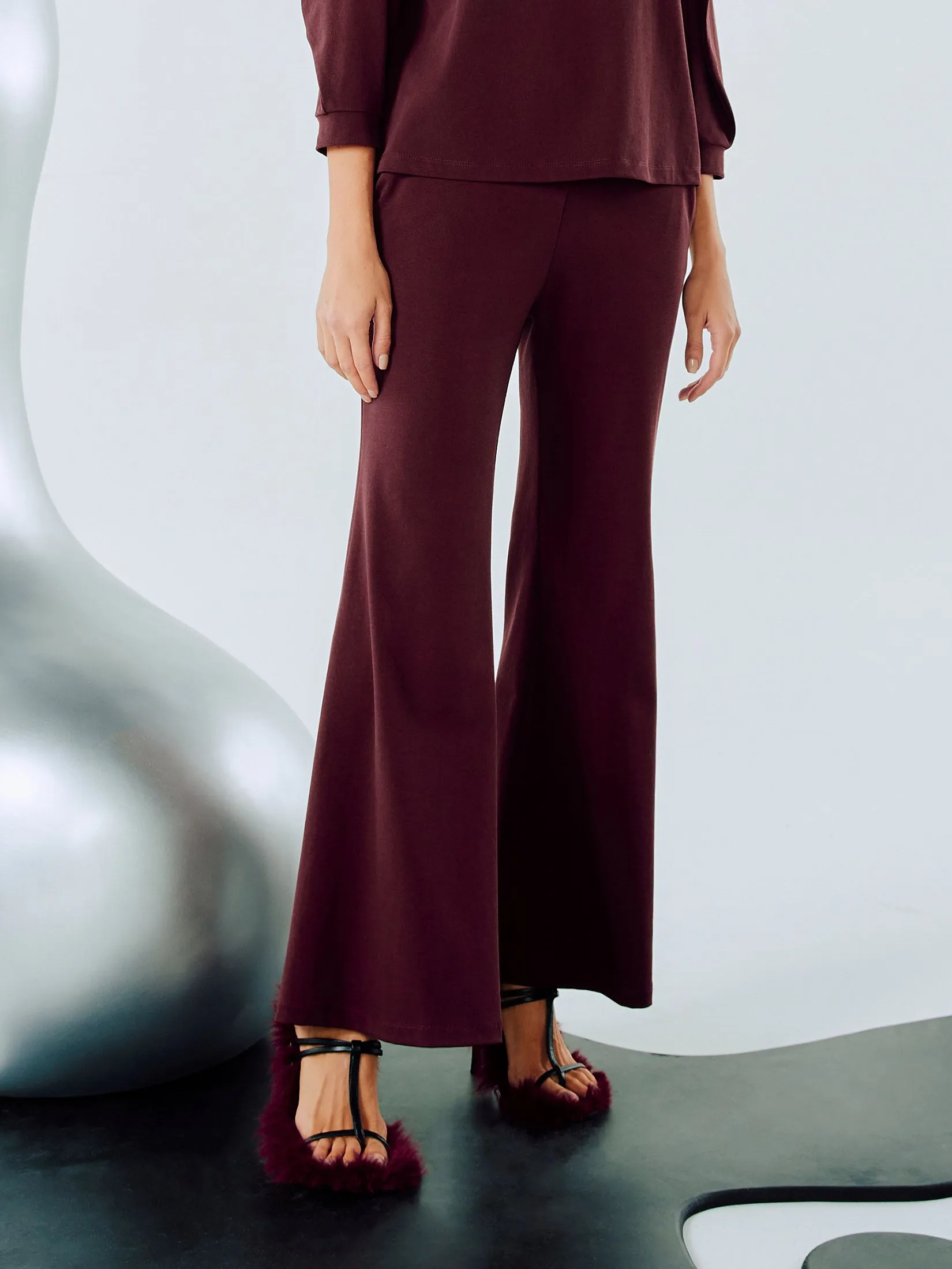 SHAKA Woman Pants  Stretch Jersey Flare Maroon