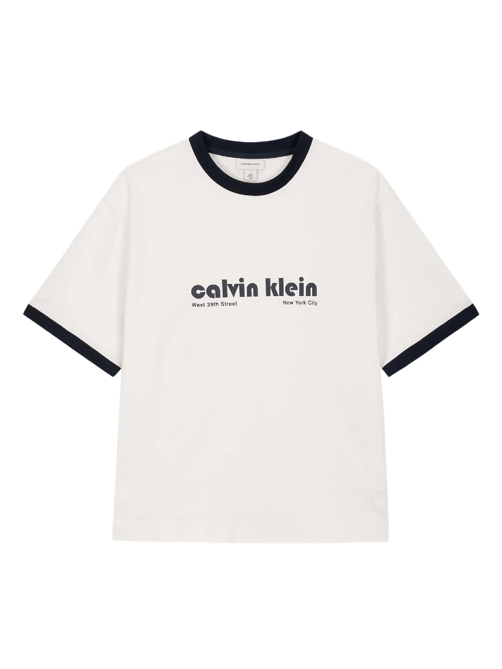 CALVIN KLEIN Men s Relaxed Fit Retro Logo Ringer Short Sleeve T-Shirt White