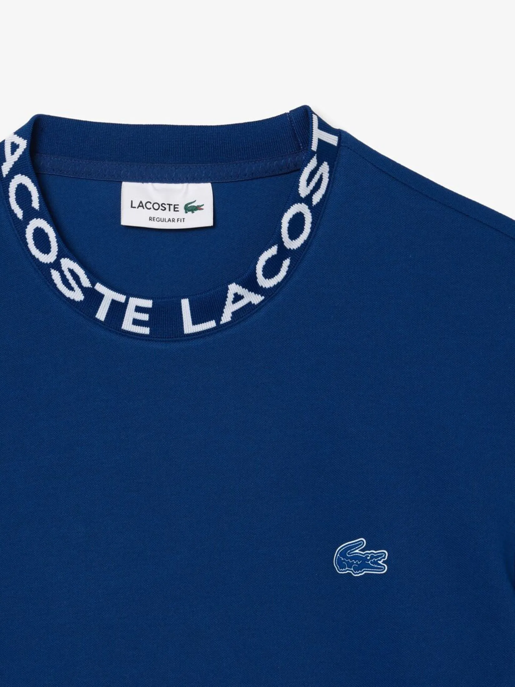 LACOSTE Jacquard Neck Piqu  Logo T-shirt Blue