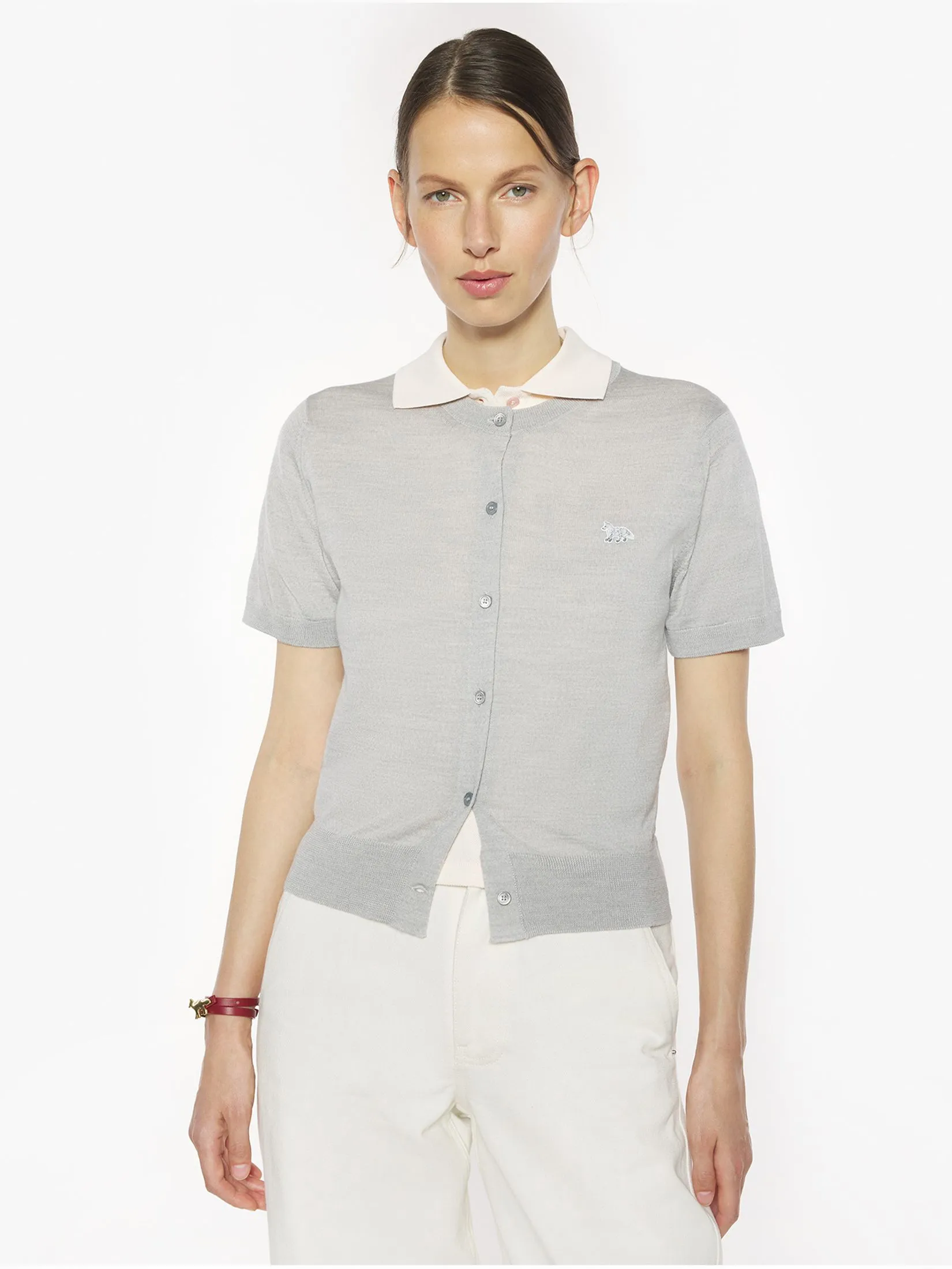 MAISON KITSUNÉ Women Cardigan Short Sleeves Baby Fox Fine Merino