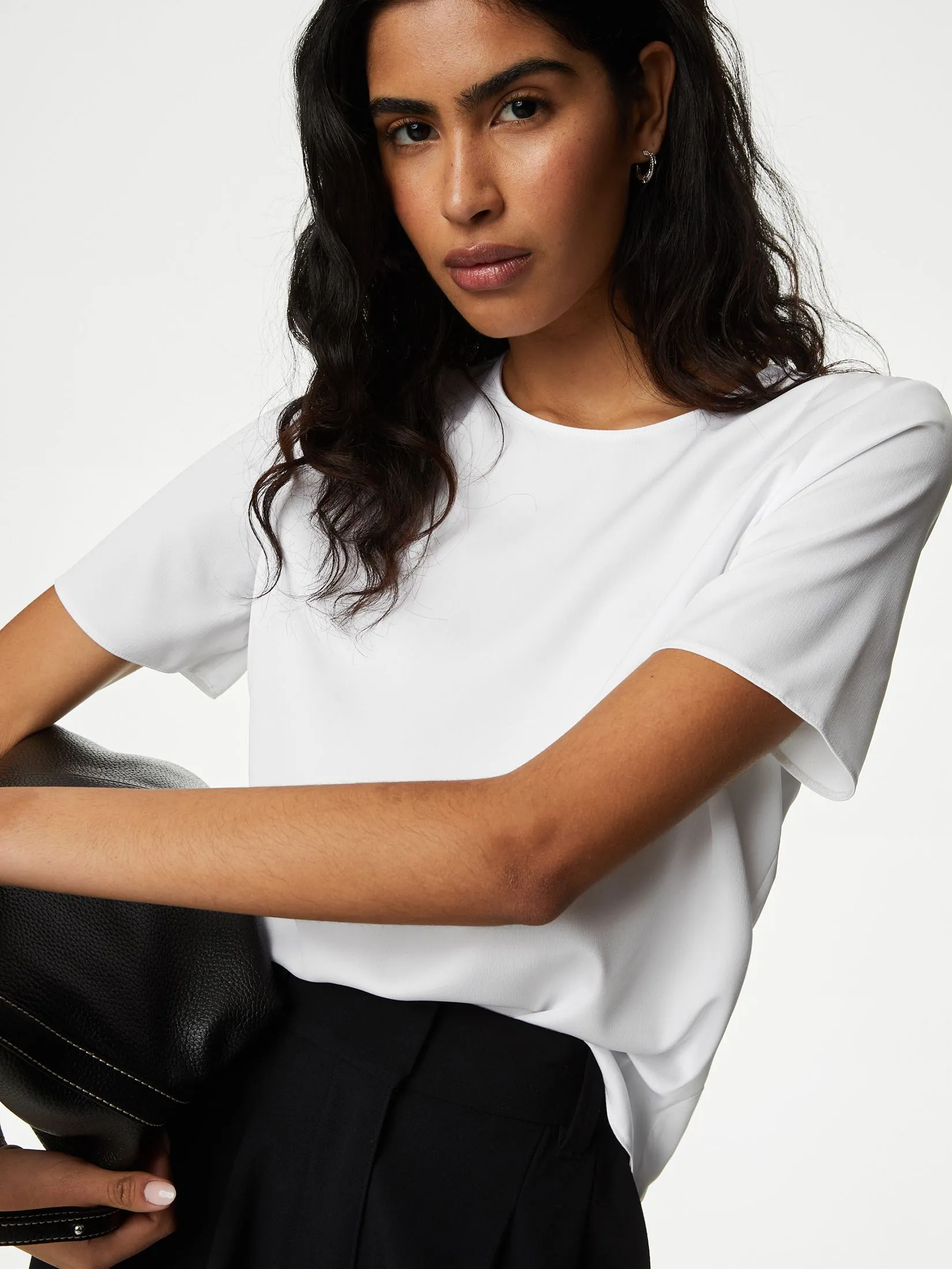 MARKS & SPENCER Women Top Round Neck Soft White