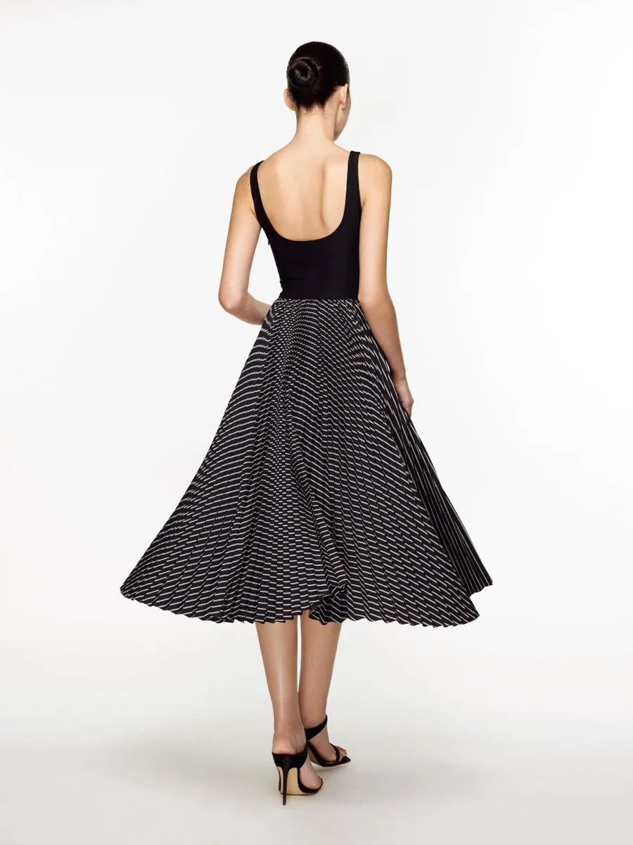 ASAVA ( SS24 ) Striped Pleated Women Midi Dress Black