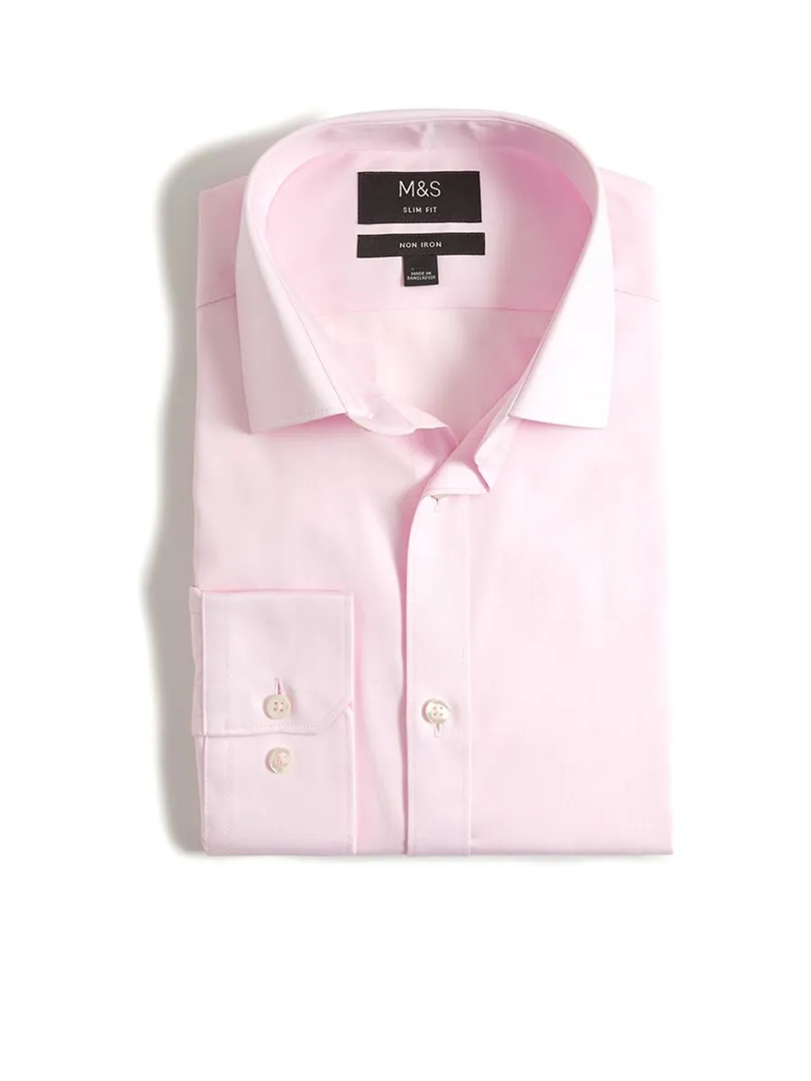 MARKS & SPENCER Men Shirt Slim Fit Non Iron Pure Cotton Light Pink