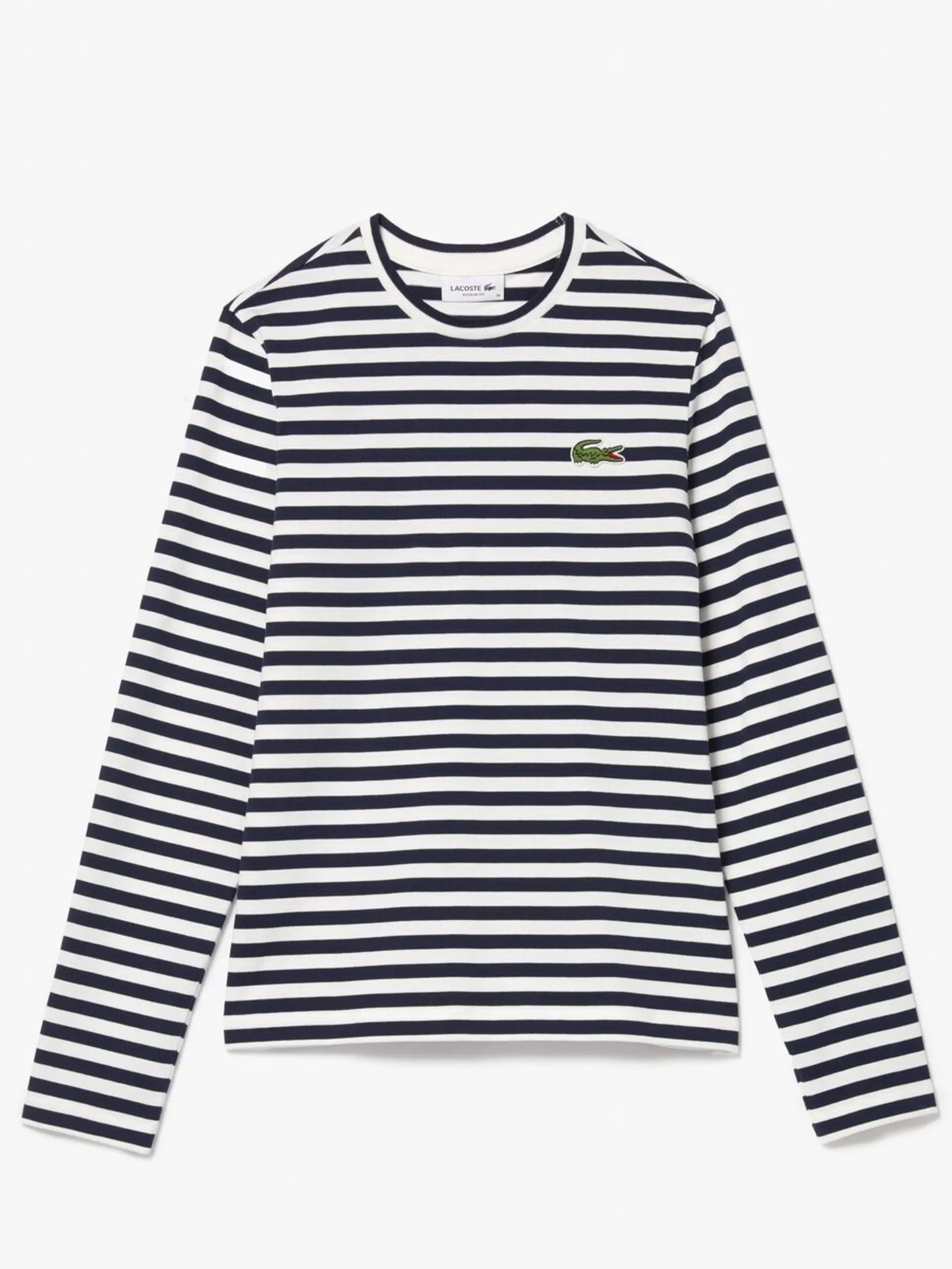 LACOSTE Long Sleeved Striped Cotton T-shirt Blue