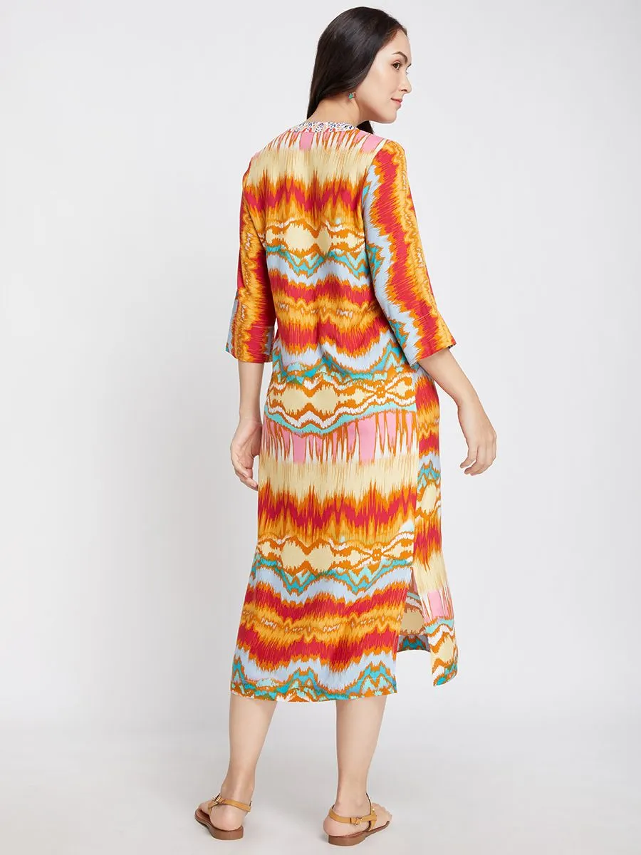 JOURNAL Women Maxi Dress Long Sleeves V Neck Printed