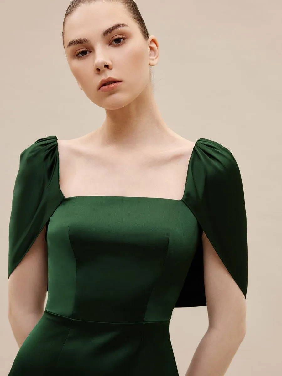 ASAVA ( SS24 )Tatiana Cape-sleeve Women Dress Green