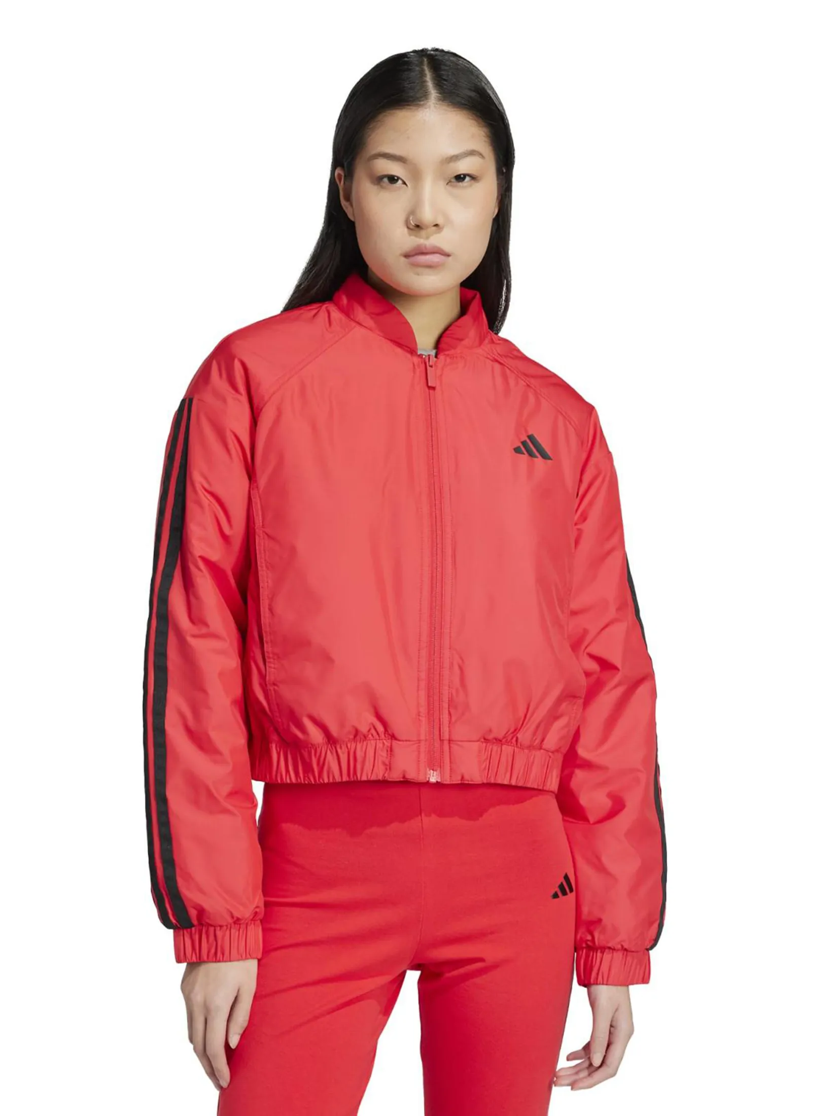 ADIDAS Women Bomber Jacket Essentials 3-Stripes Insulated Crop JP1724 Pure Ruby