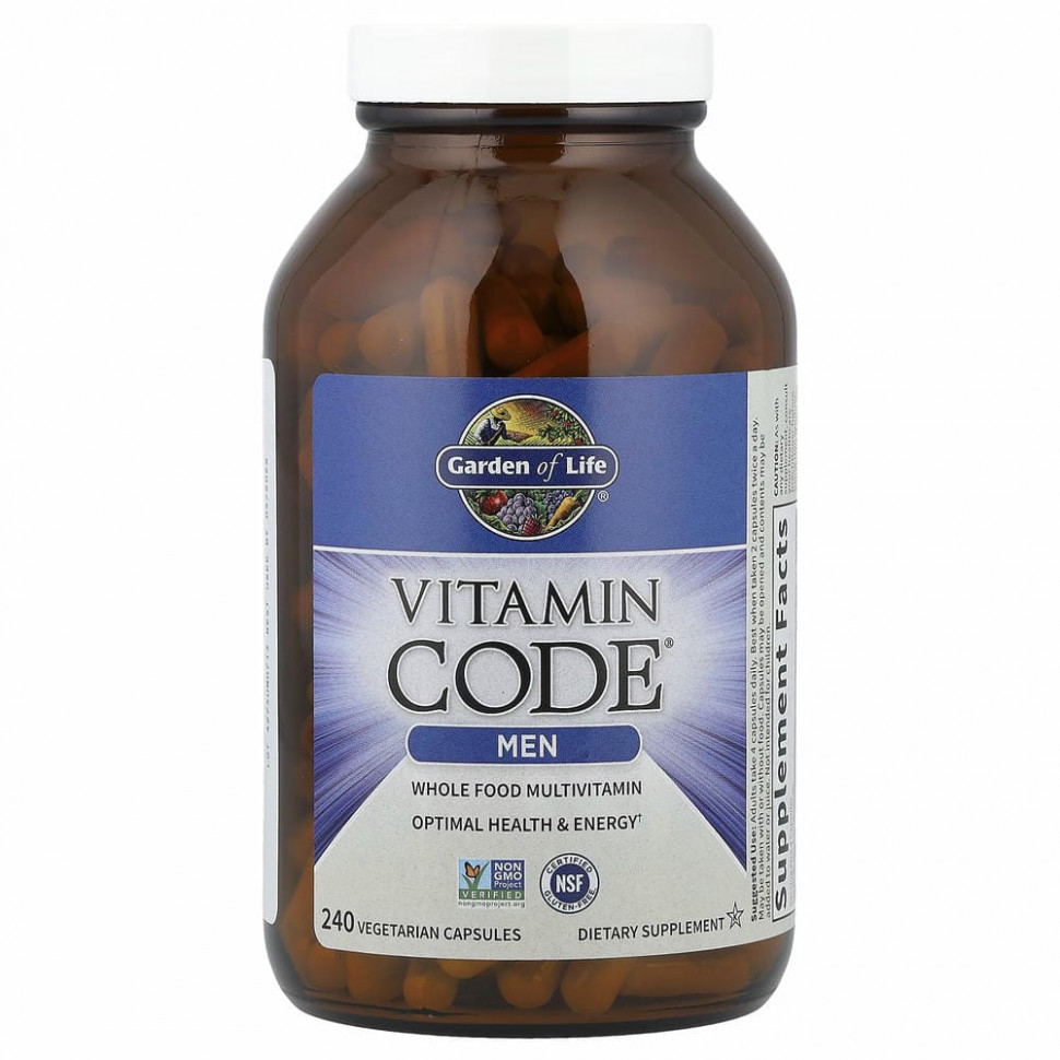 Garden of Life, Vitamin Code, мультивитамины из цельных продуктов для мужчин, 240 вегетарианских капсул
