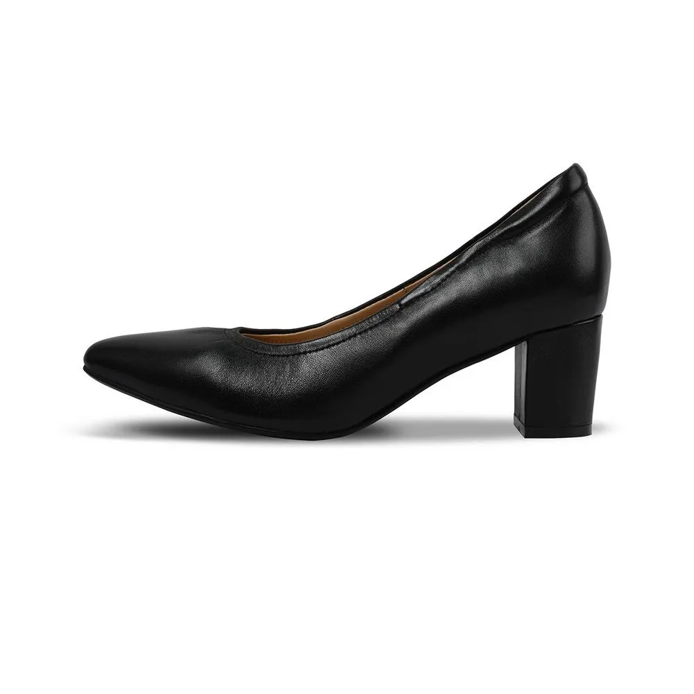 SIRENA Black Leather Court Shoes Pointed Toe Blocked Heel 2 inch Hera