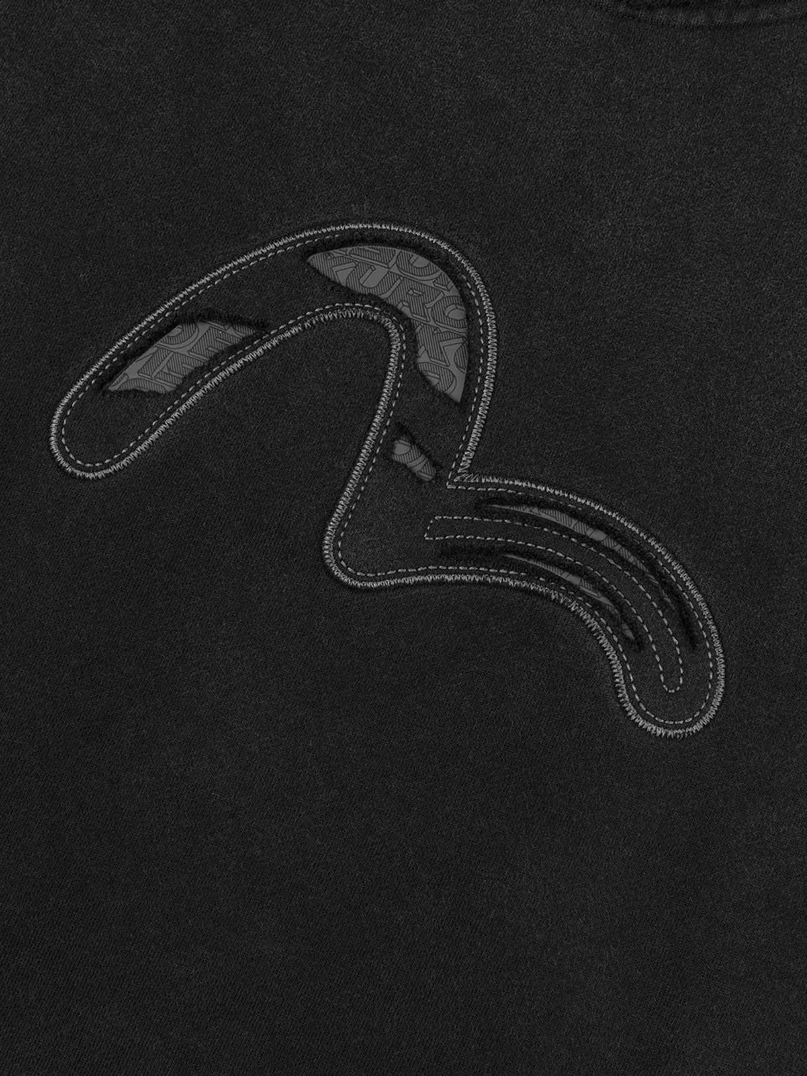 EVISU Men Sweatshirt Acid-wash and Distressed Seagull Appliqué Relax Fit Black