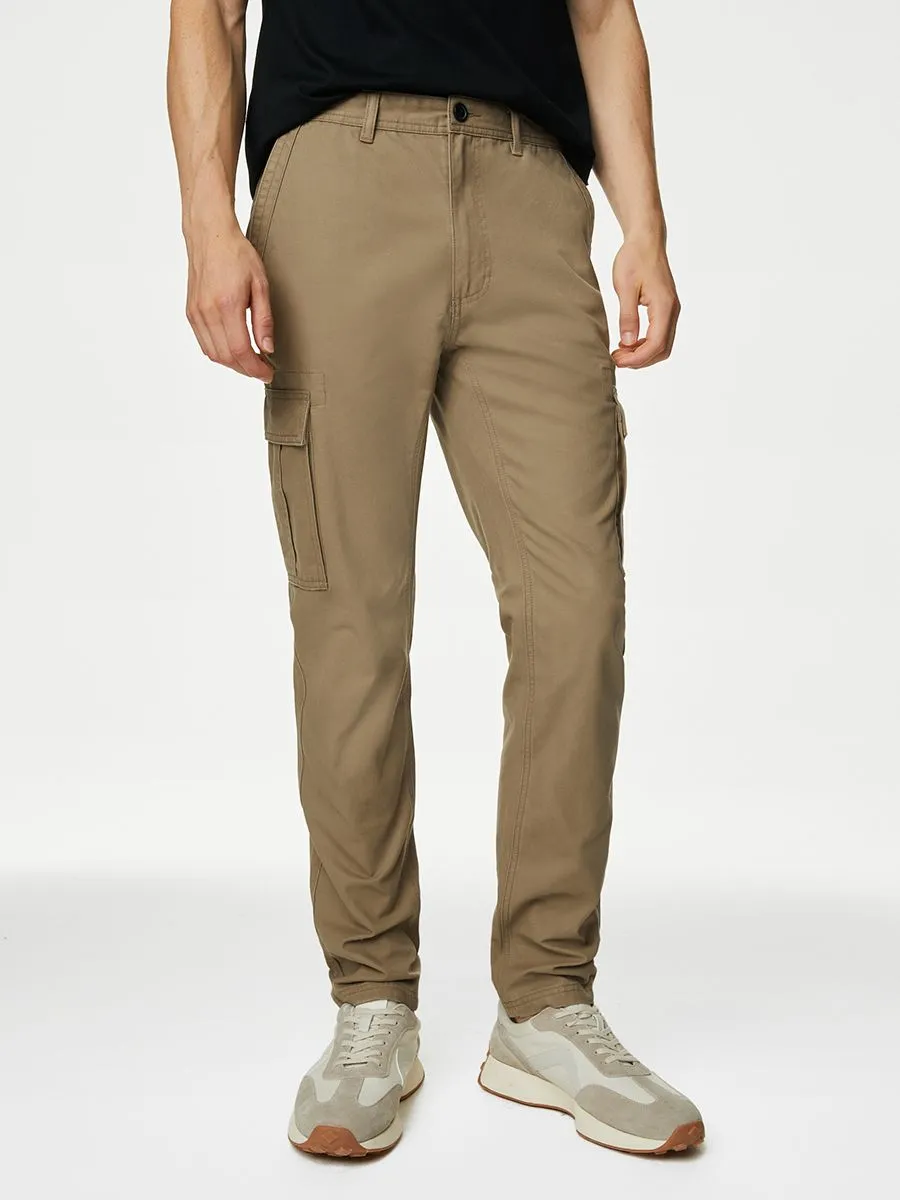 MARKS & SPENCER Men Cargo Trousers Tapered Fit Pure Cotton