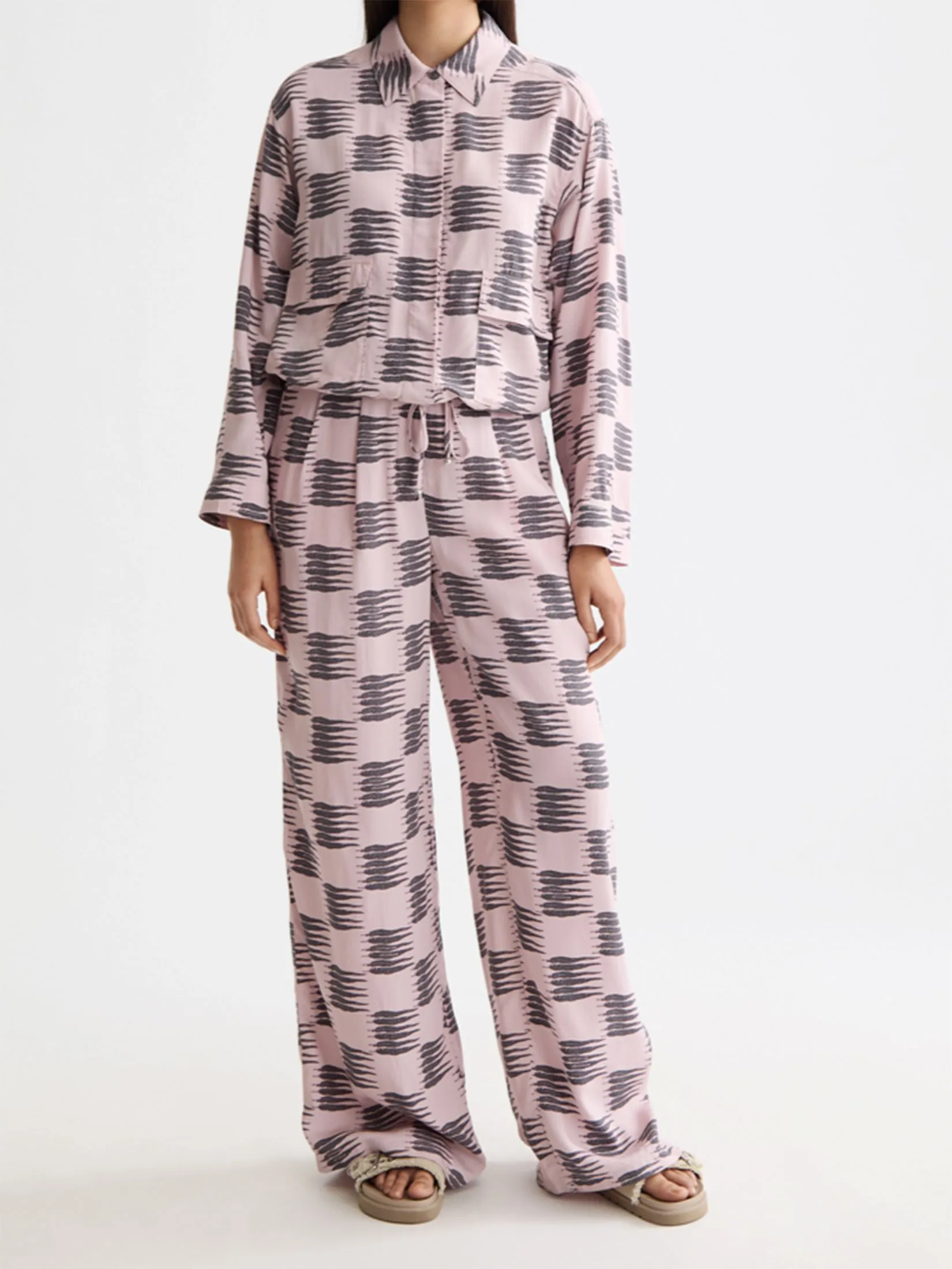 SCOTCH&SODA Women Pants Eleni - Wide Leg High Rise Pajama Feather Block