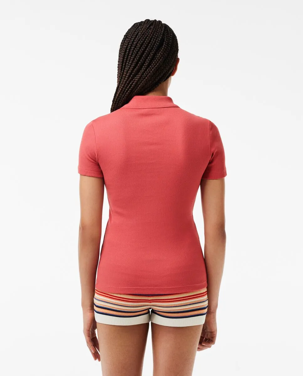 LACOSTE L.12.D Slim Fit Ribbed Cotton Polo Shirt Pink