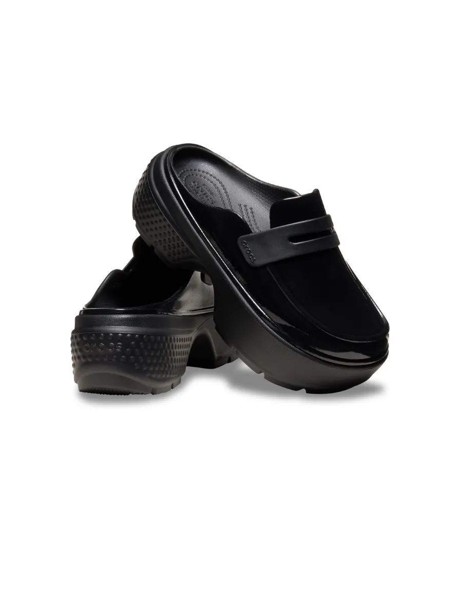 CROCS UNISEX STOMP HIGH SHINE LOAFER CLOG - BLACK